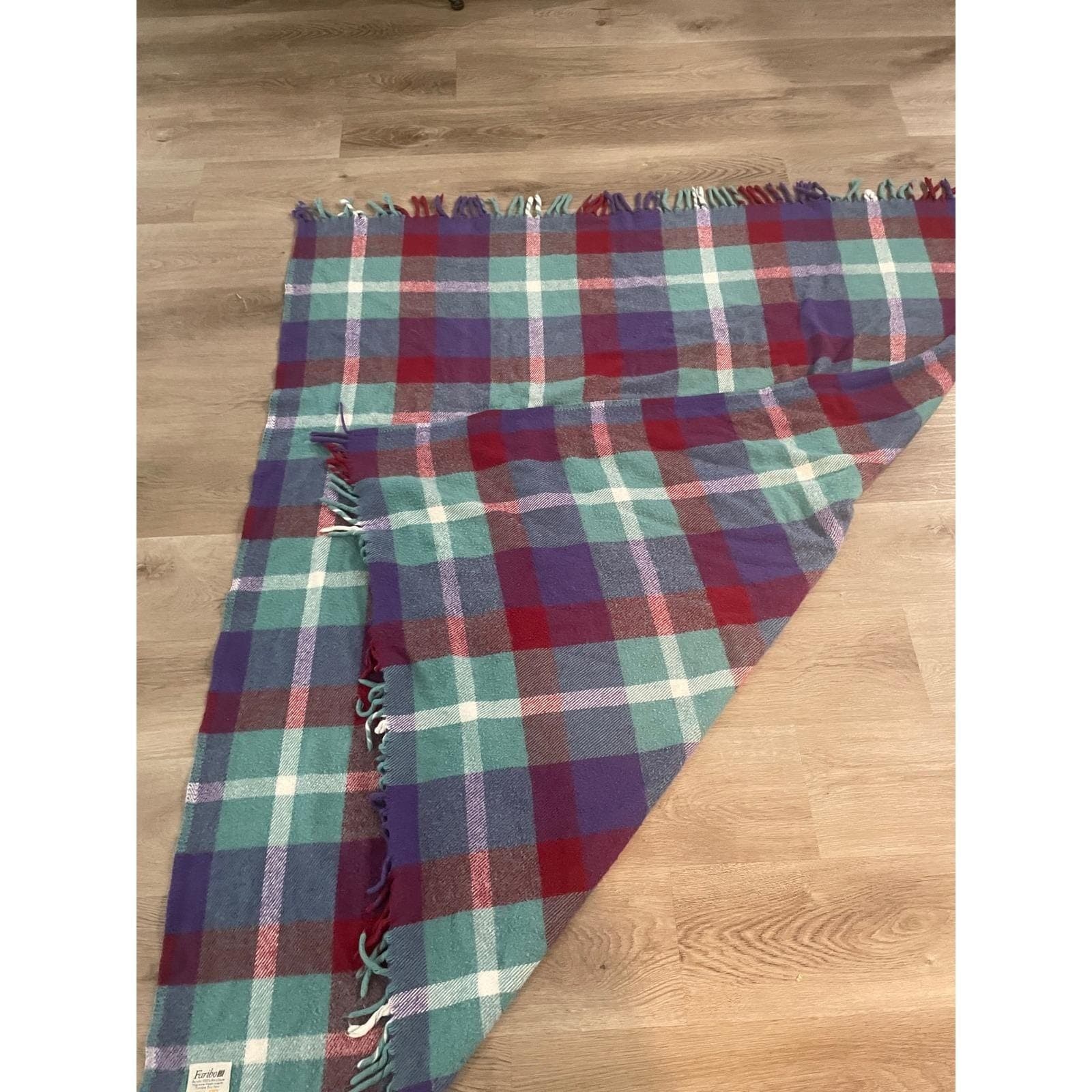 Vintage Faribo Blanket Plaid Throw Faribault Woolen Mill Acrylic Fringe USA - Thumbnail 7