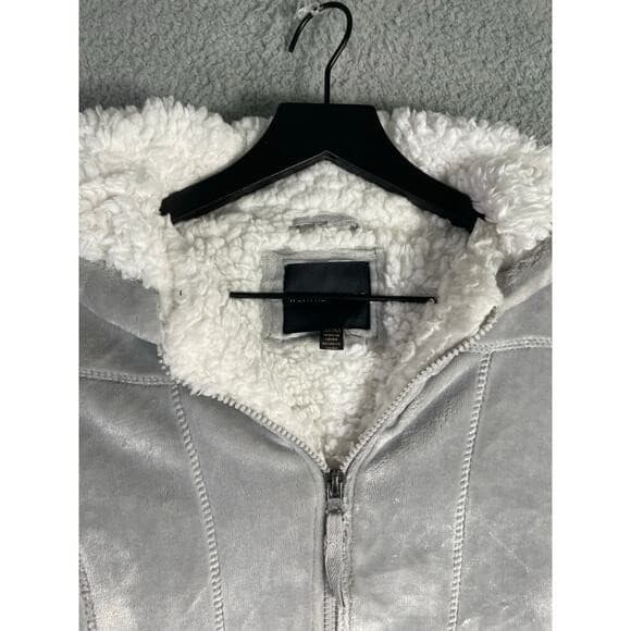 Weatherproof Gray Faux Shearling Lined Jacket Women's M Winter Zip Hoodie - Thumbnail 5