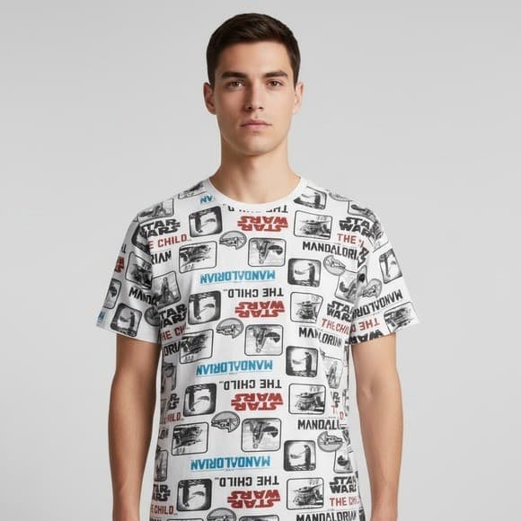 Star Wars Mandalorian The Child Graphic Tee Shirt All Over Print Unisex XL White - Thumbnail 2