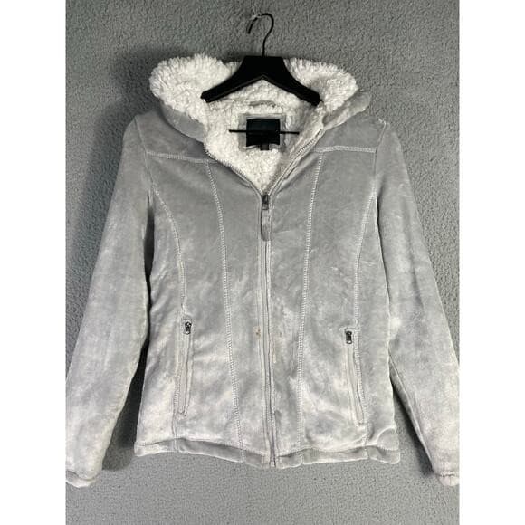 Weatherproof Gray Faux Shearling Lined Jacket Women's M Winter Zip Hoodie - Thumbnail 3