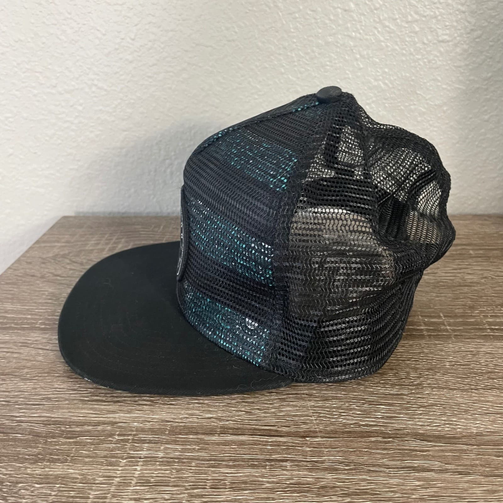 Billabong Mens Trucker Hat Black Teal Striped Logo Snapback Flat Brim Cap - Thumbnail 6