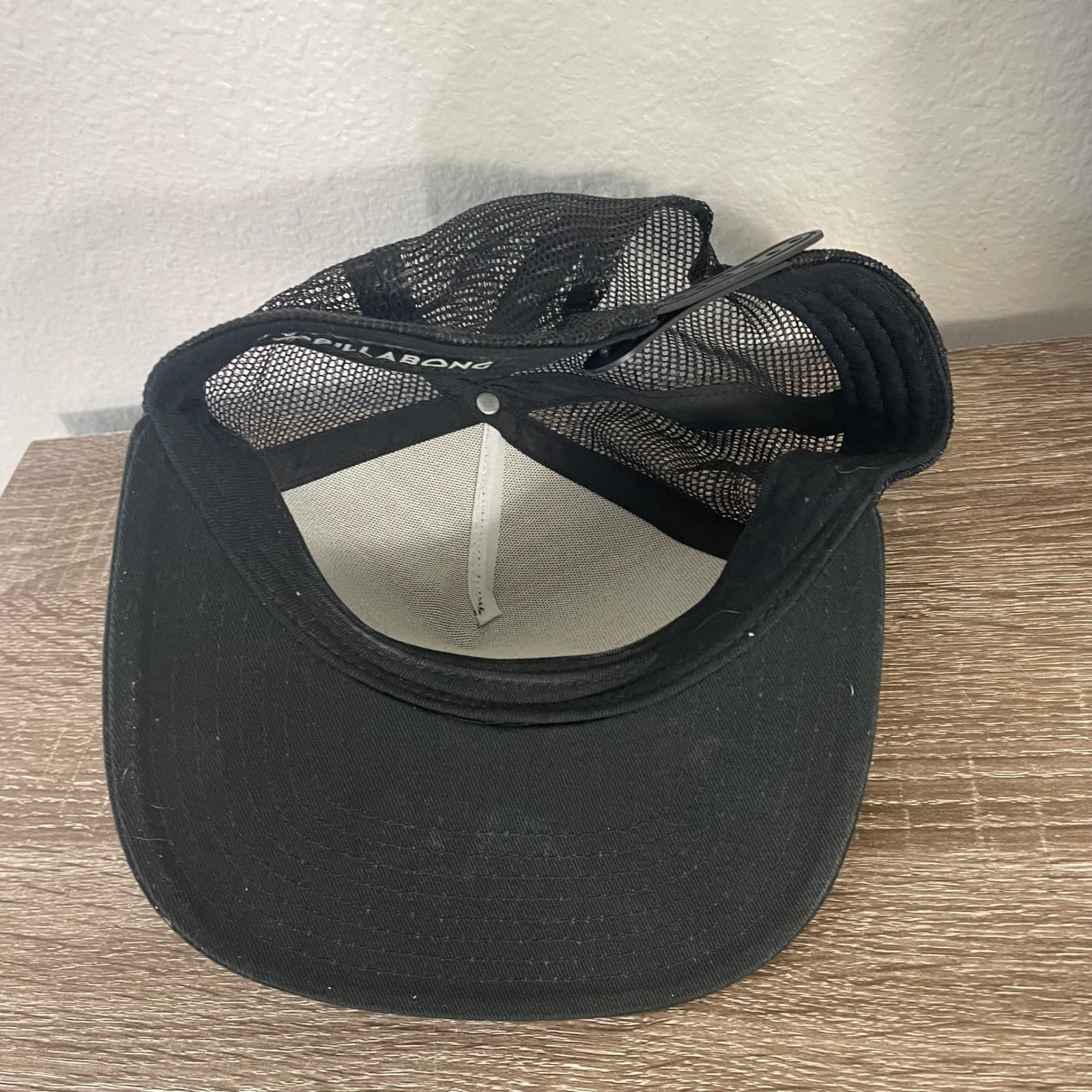 Billabong Mens Trucker Hat Black Teal Striped Logo Snapback Flat Brim Cap - Thumbnail 4