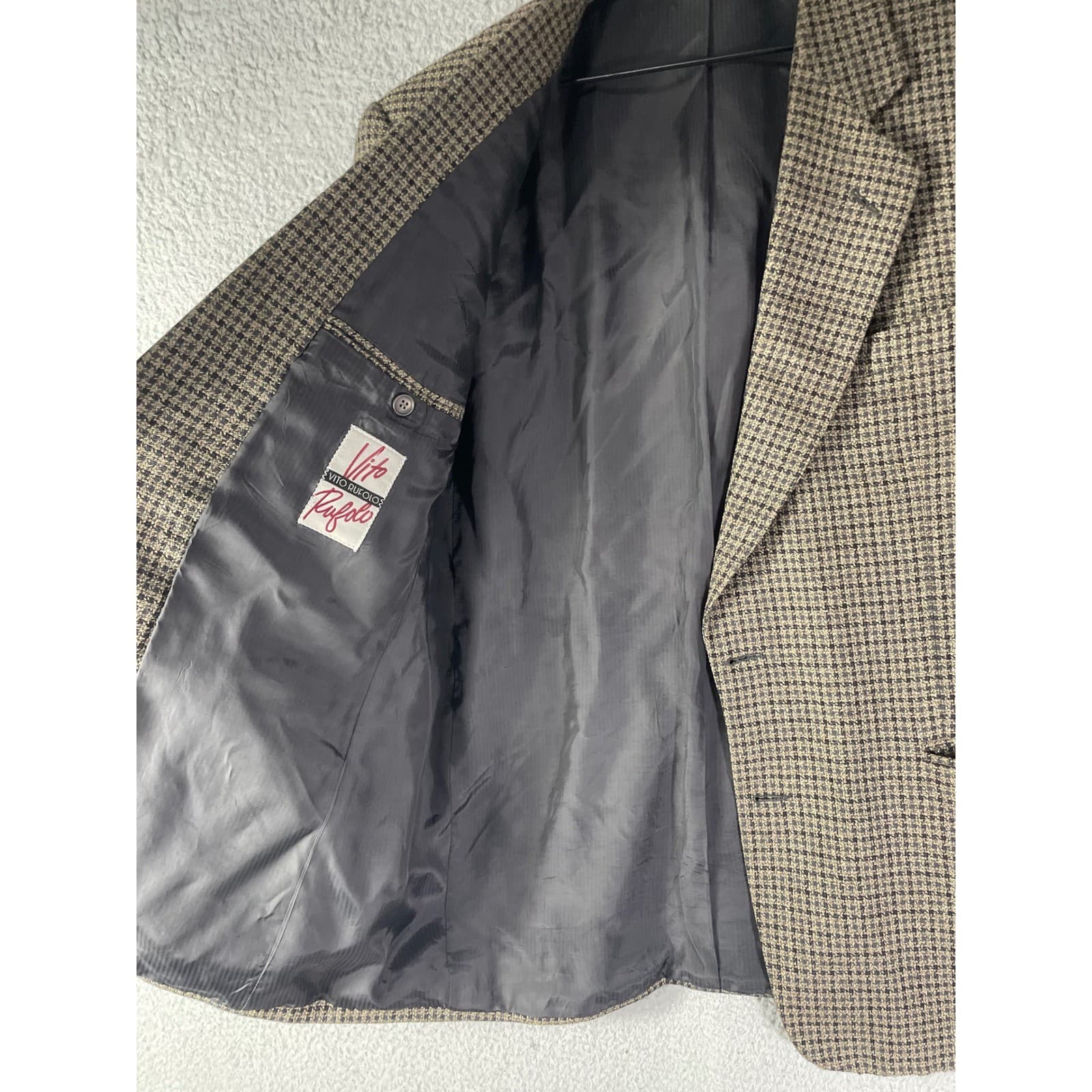Mens 44R Vito Rufolo Houndstooth Wool Sport Coat Blazer Made Italy Brown Gray - Thumbnail 15