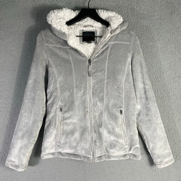 Weatherproof Gray Faux Shearling Lined Jacket Women's M Winter Zip Hoodie - Thumbnail 4