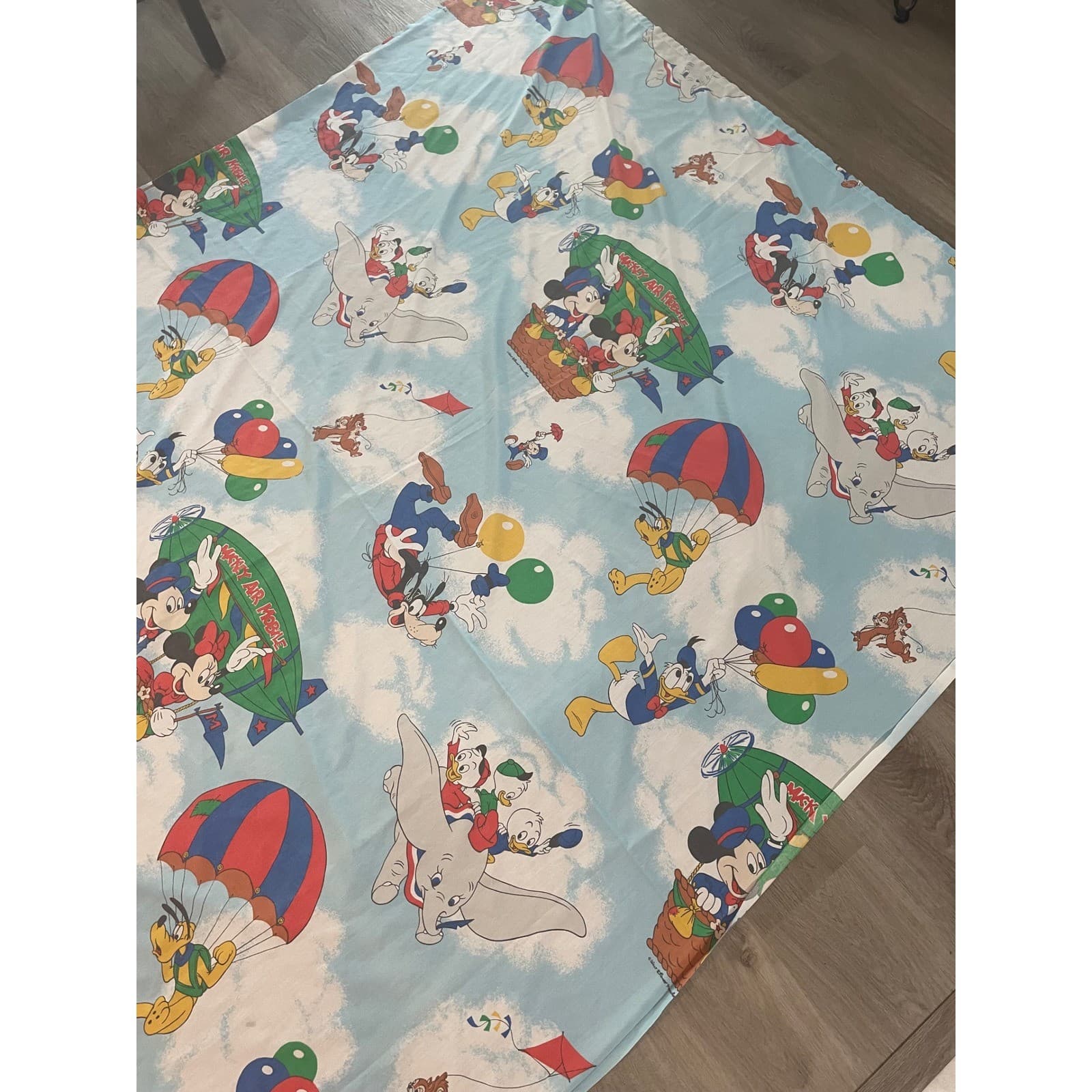 Vintage Disney Mickey Air Mobile Twin Flat Sheet Pacific Dumbo Donald Goofy 80s - Thumbnail 9
