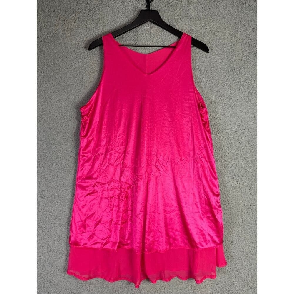 Hot Pink Sleeveless Swing Dress Women's XL A-Line Layered Hem Party Style - Thumbnail 2