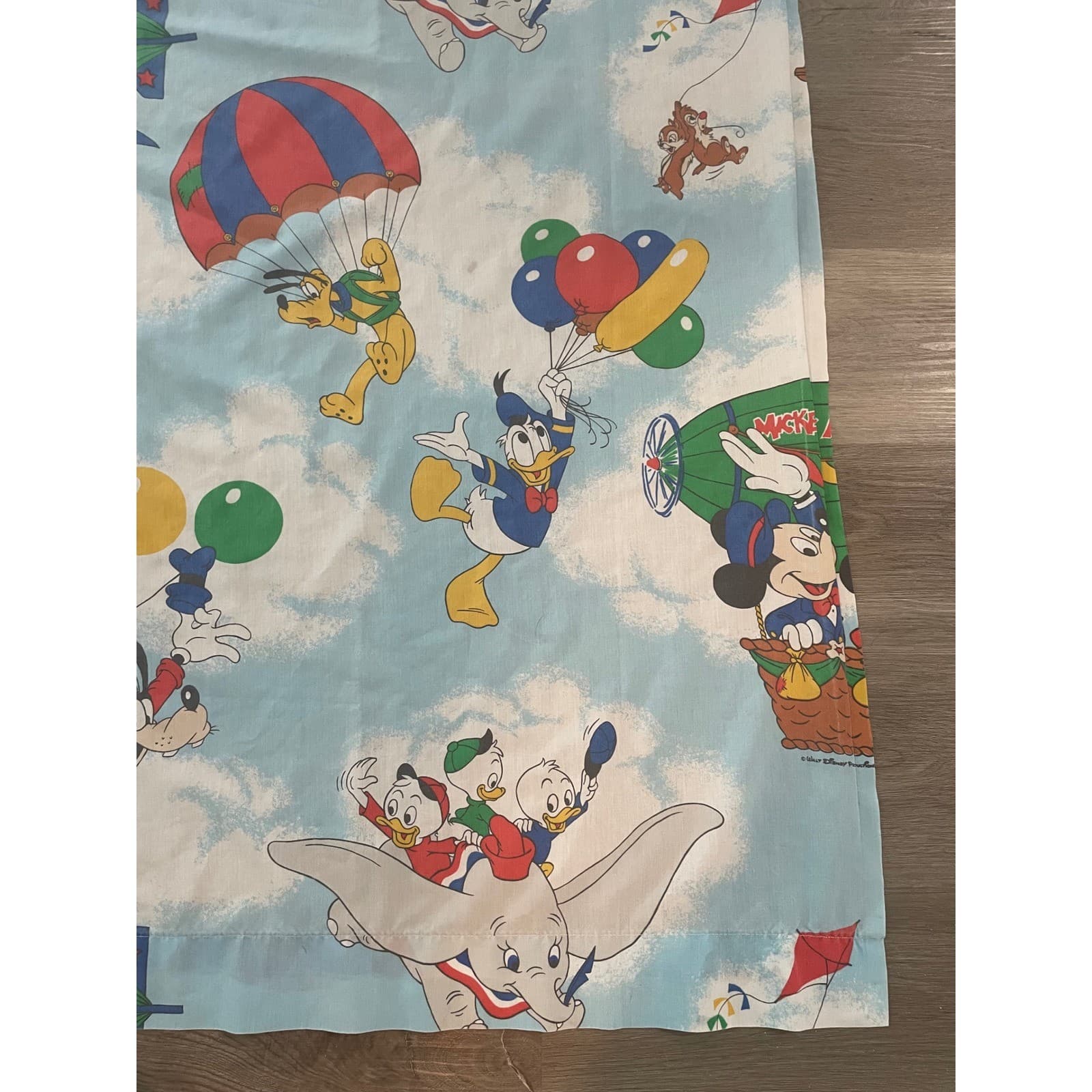 Vintage Disney Mickey Air Mobile Twin Flat Sheet Pacific Dumbo Donald Goofy 80s - Thumbnail 8