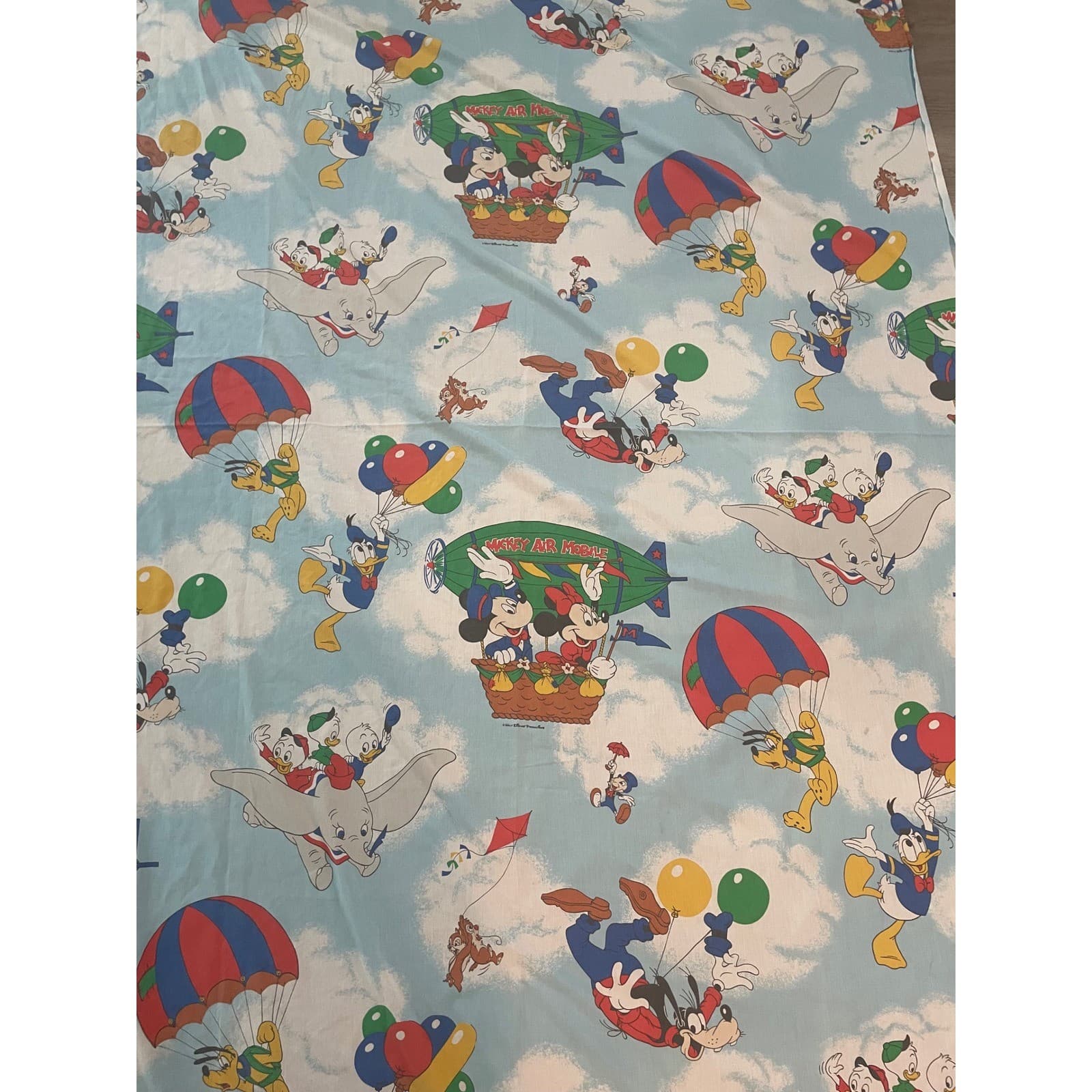 Vintage Disney Mickey Air Mobile Twin Flat Sheet Pacific Dumbo Donald Goofy 80s - Thumbnail 4