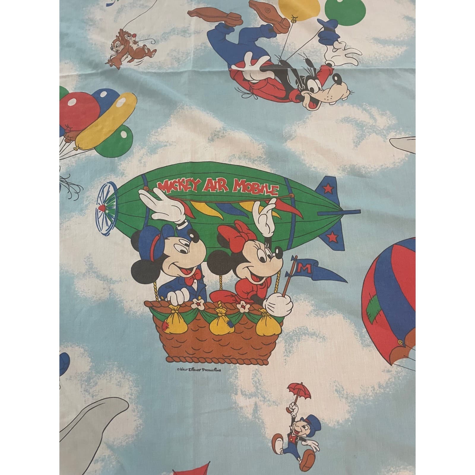 Vintage Disney Mickey Air Mobile Twin Flat Sheet Pacific Dumbo Donald Goofy 80s - Thumbnail 6