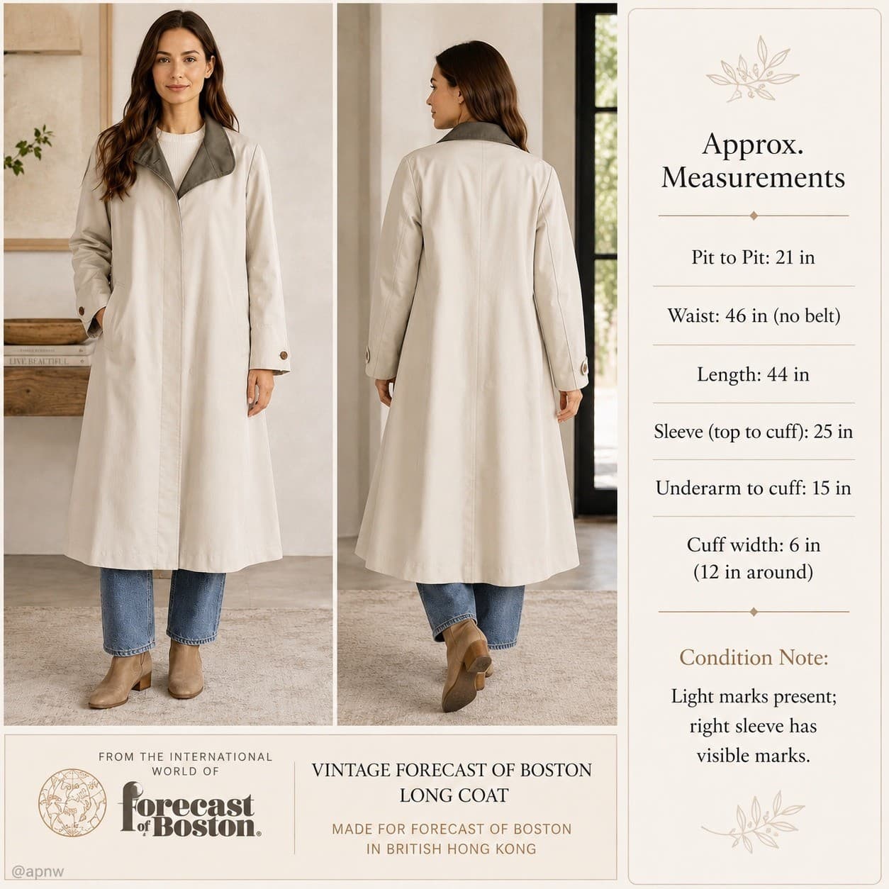 Vintage Forecaster Boston Beige Trench Coat Womens 15/16 Long Raincoat Lined - Thumbnail 3