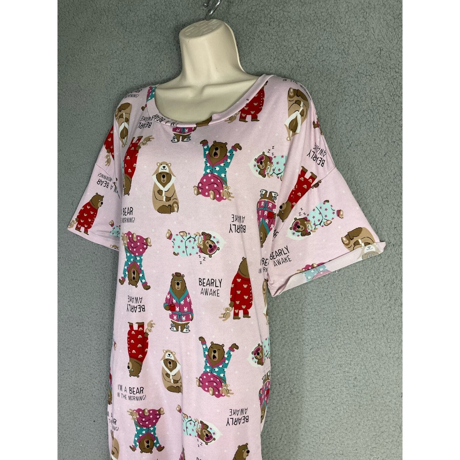 Secret Treasures Women's Pink Bear Graphic Sleepshirt Nightgown Size L - Thumbnail 3