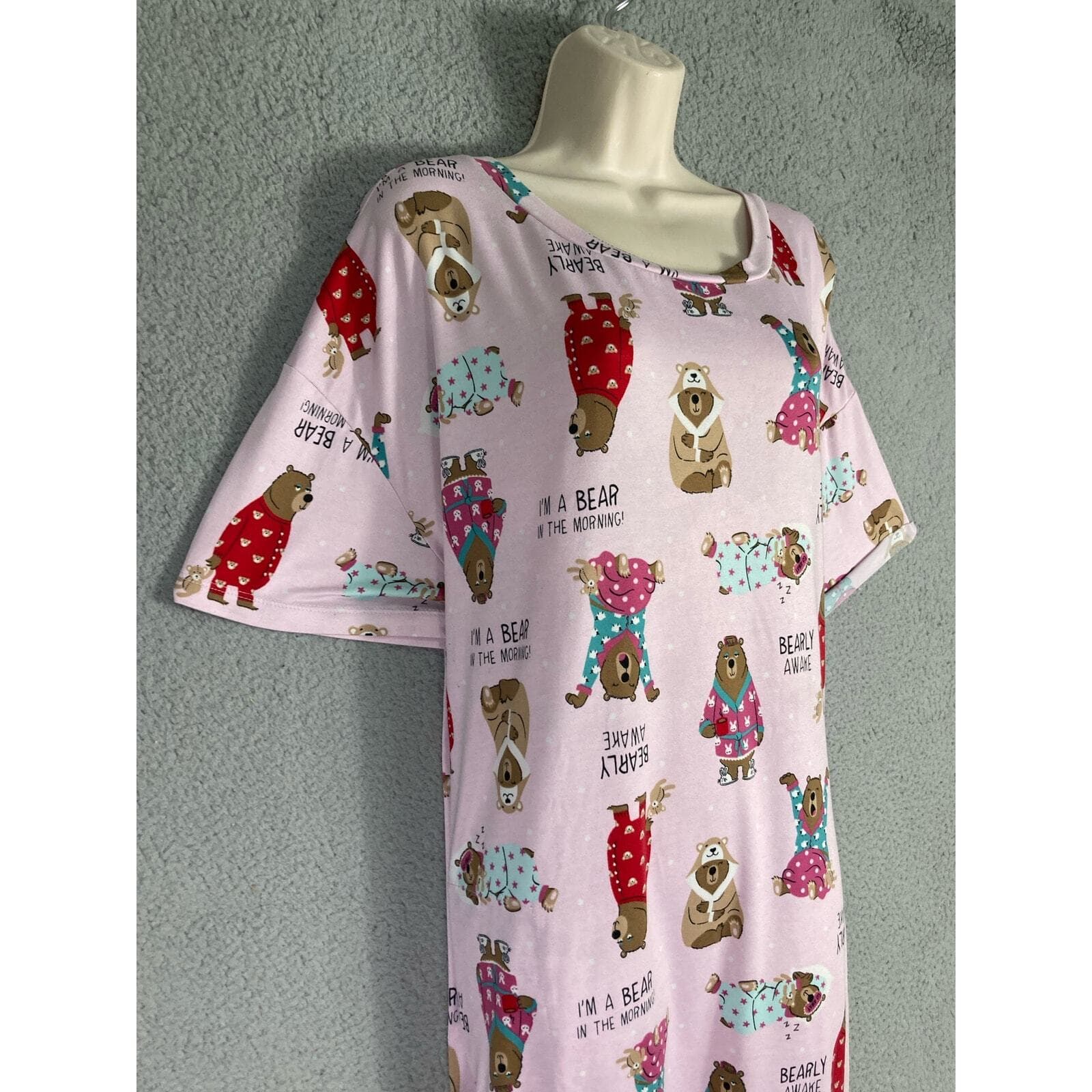 Secret Treasures Women's Pink Bear Graphic Sleepshirt Nightgown Size L - Thumbnail 5