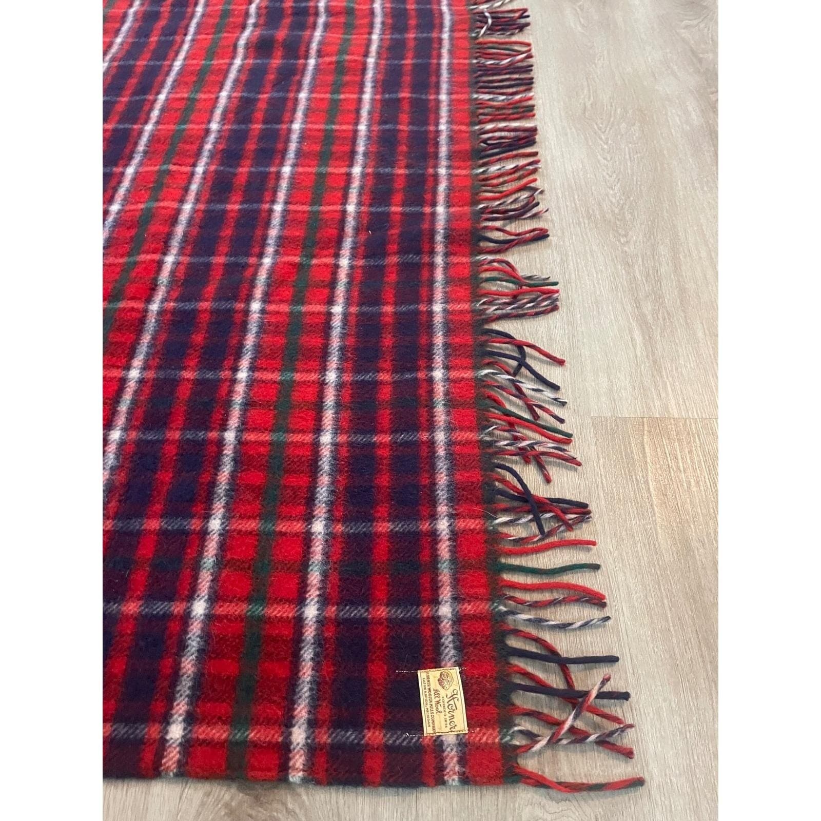 Vintage Horner Woolen Mills Blanket Red Plaid 100% Virgin Wool Stadium USA - Thumbnail 7