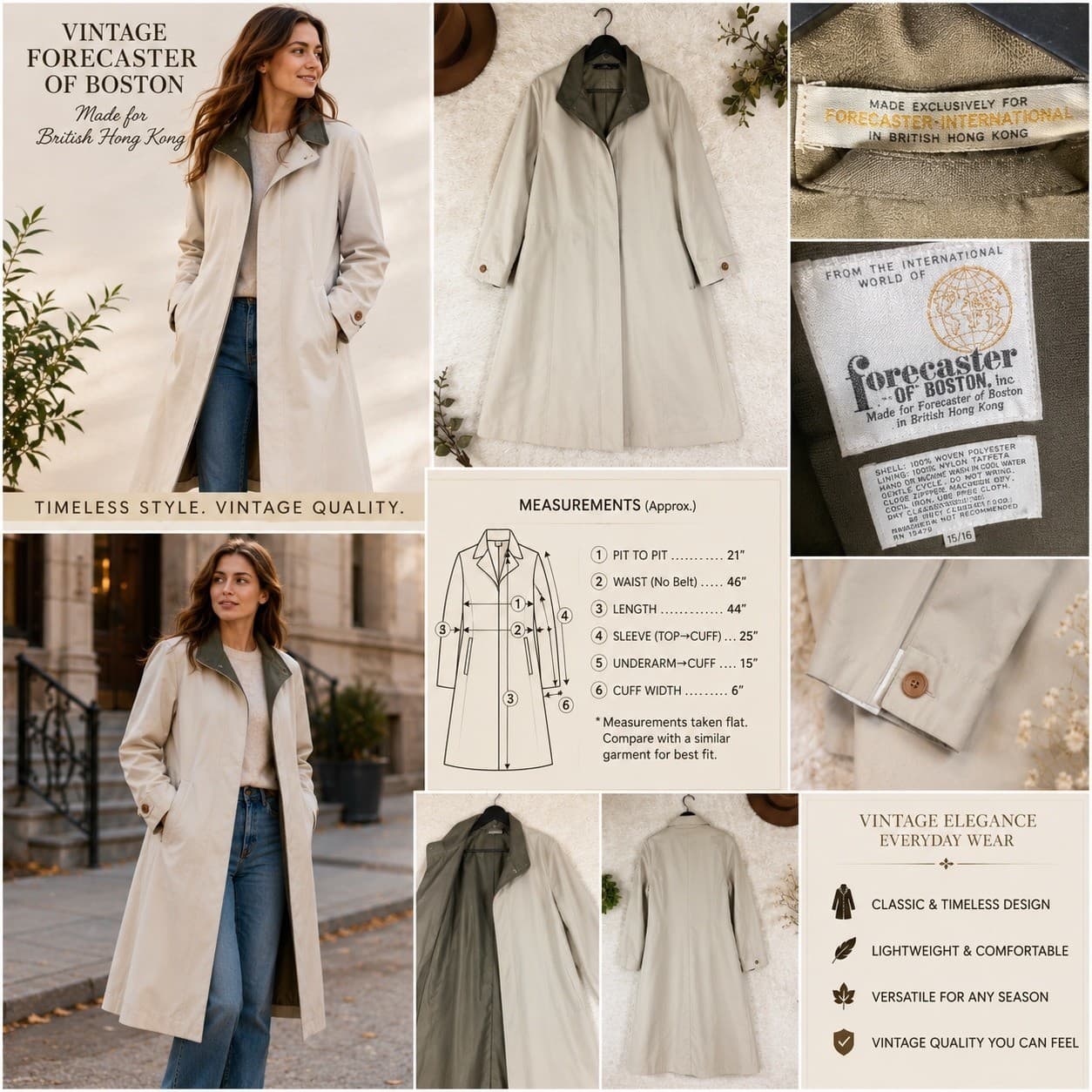 Vintage Forecaster Boston Beige Trench Coat Womens 15/16 Long Raincoat Lined - Thumbnail 2