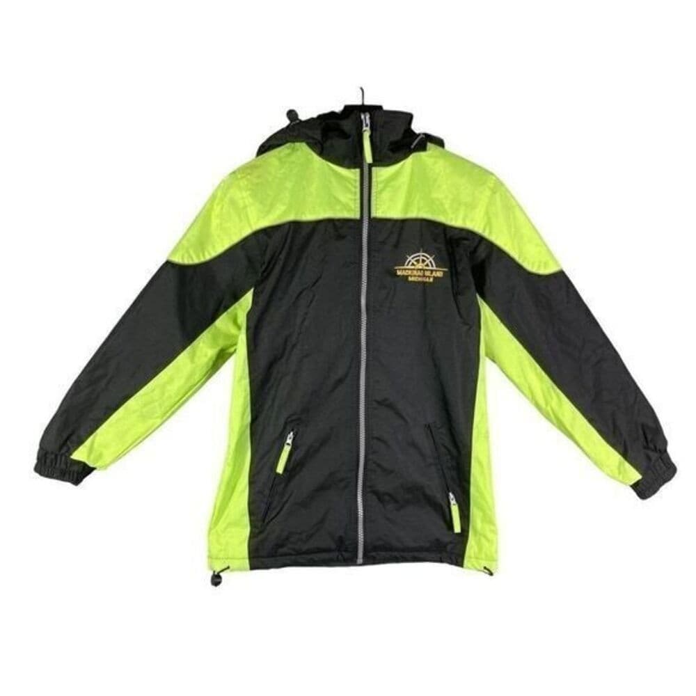 Mackinac Island Small Jacket Unisex Michigan Adult Hood Fleece Lined Neon Black - Thumbnail 2