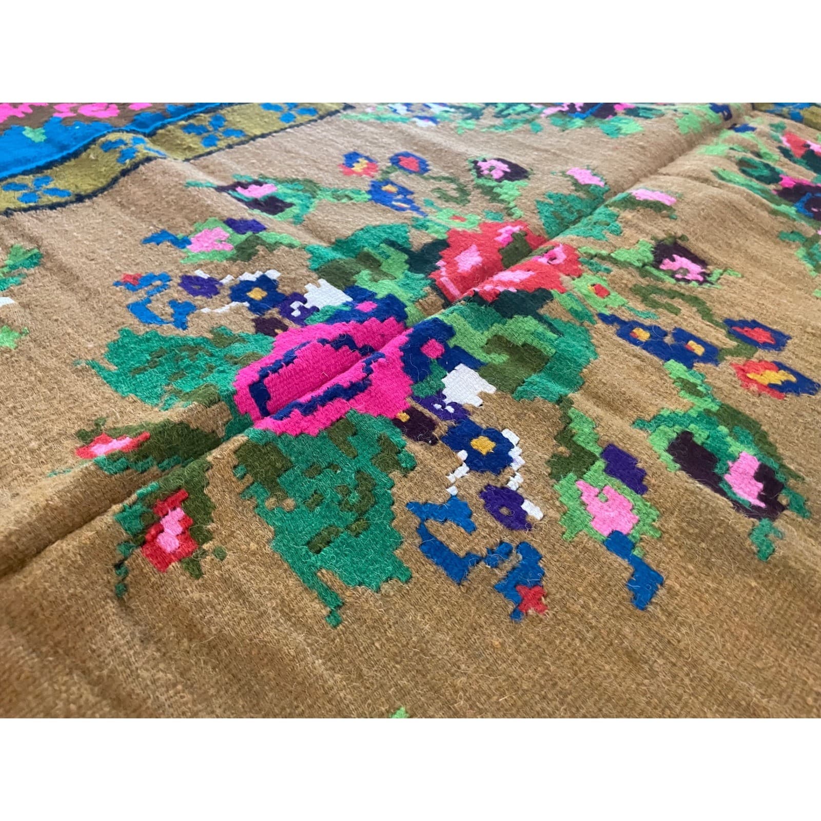 Vintage Bessarabian Kilim Rug Floral Rose Wool 70x50 Moldovan Romanian Flatweave - Thumbnail 6
