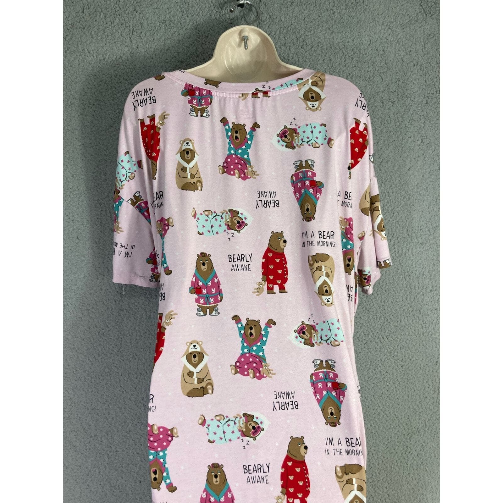 Secret Treasures Women's Pink Bear Graphic Sleepshirt Nightgown Size L - Thumbnail 4