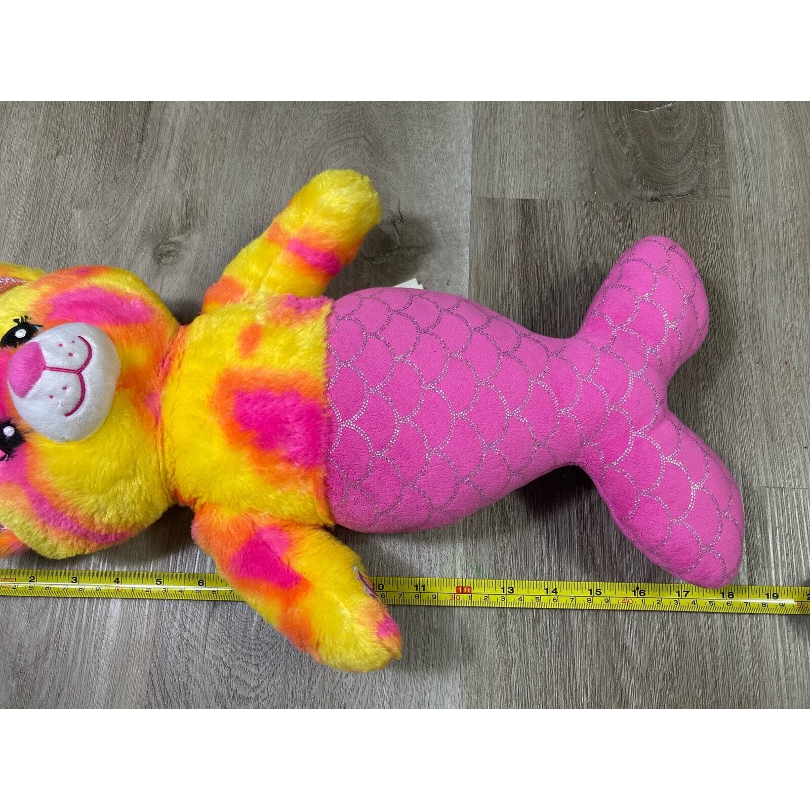 Build A Bear Mer Cat Plush 16” Pink Yellow Tie Dye Mermaid Stuffed Animal - Thumbnail 3