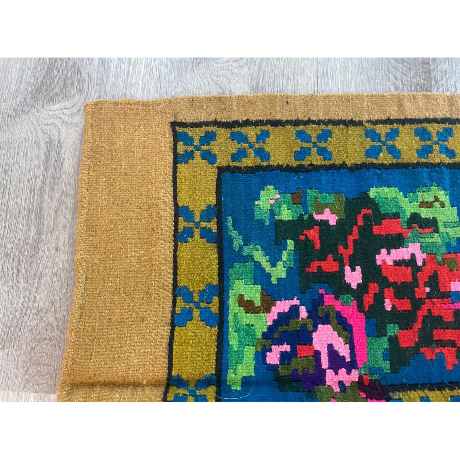 Vintage Bessarabian Kilim Rug Floral Rose Wool 70x50 Moldovan Romanian Flatweave - Thumbnail 7