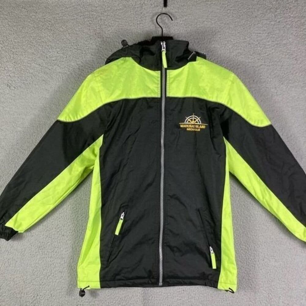 Mackinac Island Small Jacket Unisex Michigan Adult Hood Fleece Lined Neon Black - Thumbnail 9