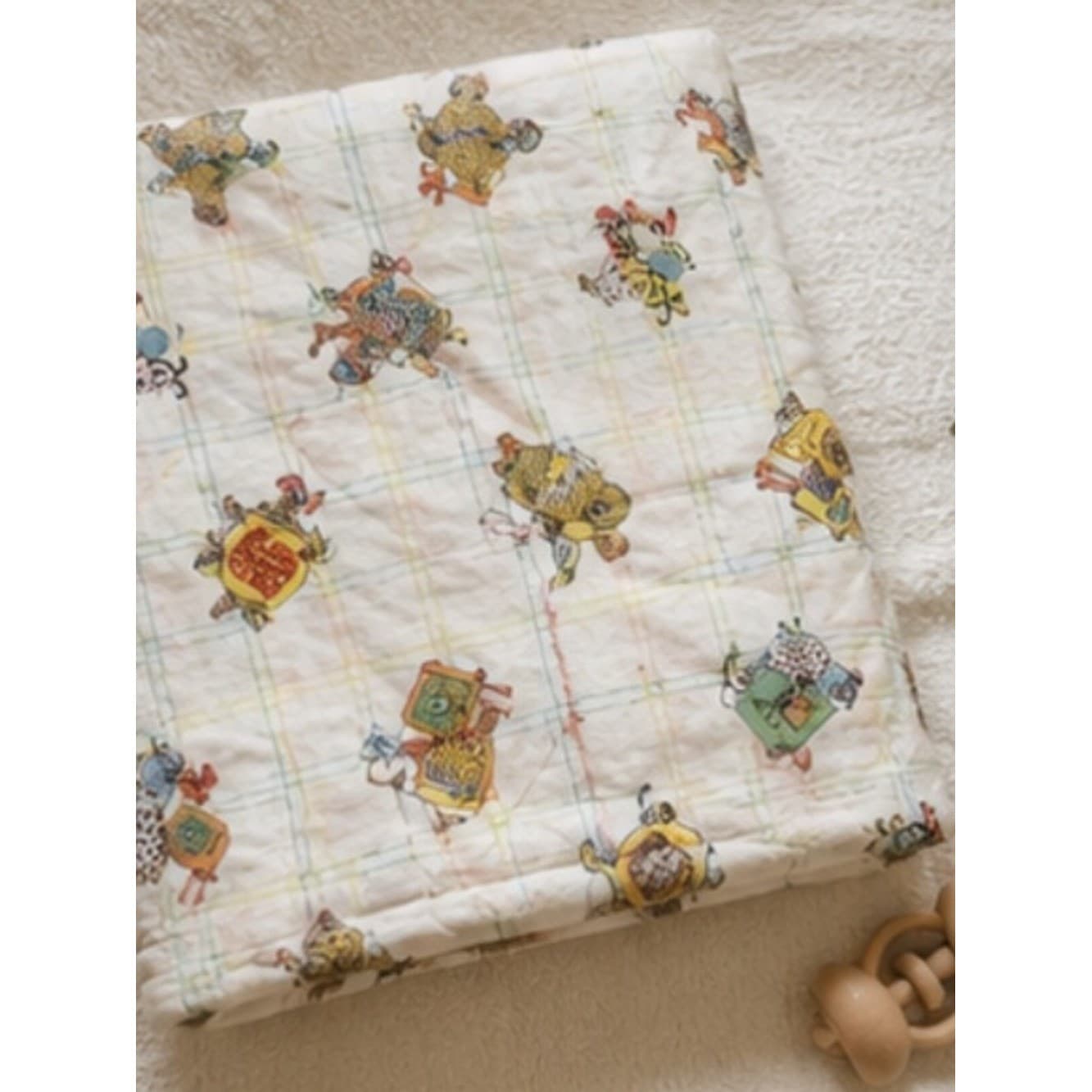 Vintage Baby Quilt Blanket Crib 80s Teddy Bear Nursery Romper Room Retro - Thumbnail 2