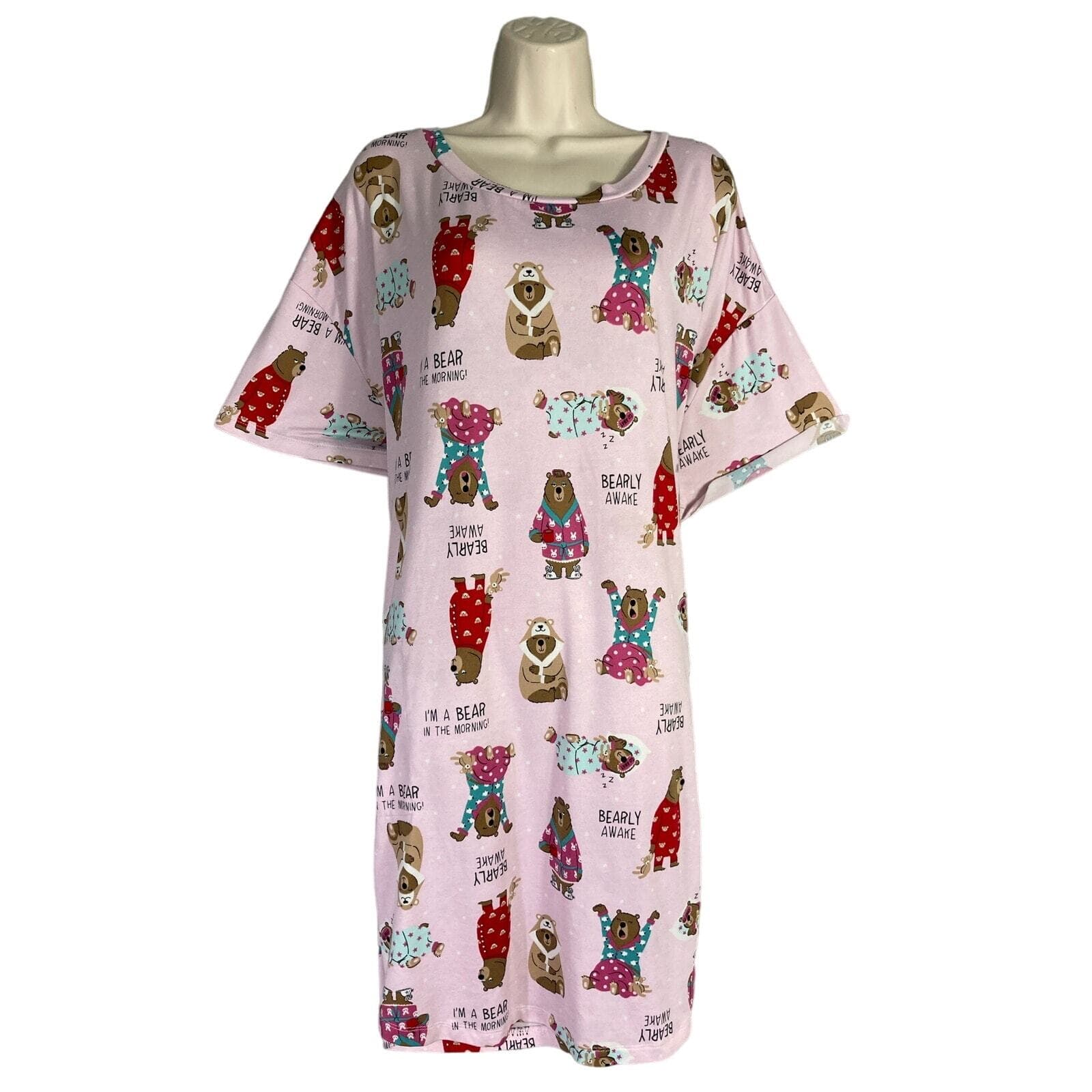 Secret Treasures Women's Pink Bear Graphic Sleepshirt Nightgown Size L
