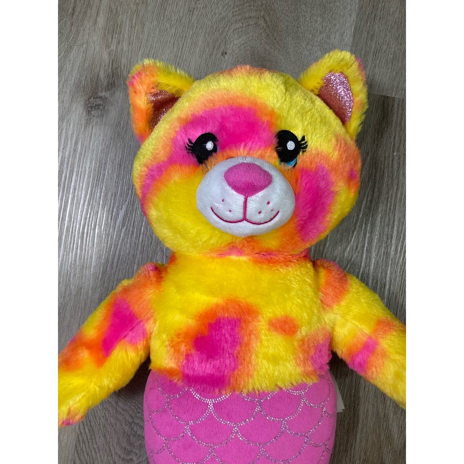 Build A Bear Mer Cat Plush 16” Pink Yellow Tie Dye Mermaid Stuffed Animal - Thumbnail 6