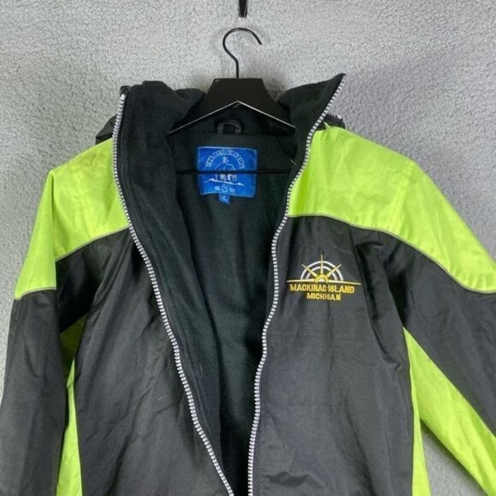 Mackinac Island Small Jacket Unisex Michigan Adult Hood Fleece Lined Neon Black - Thumbnail 4