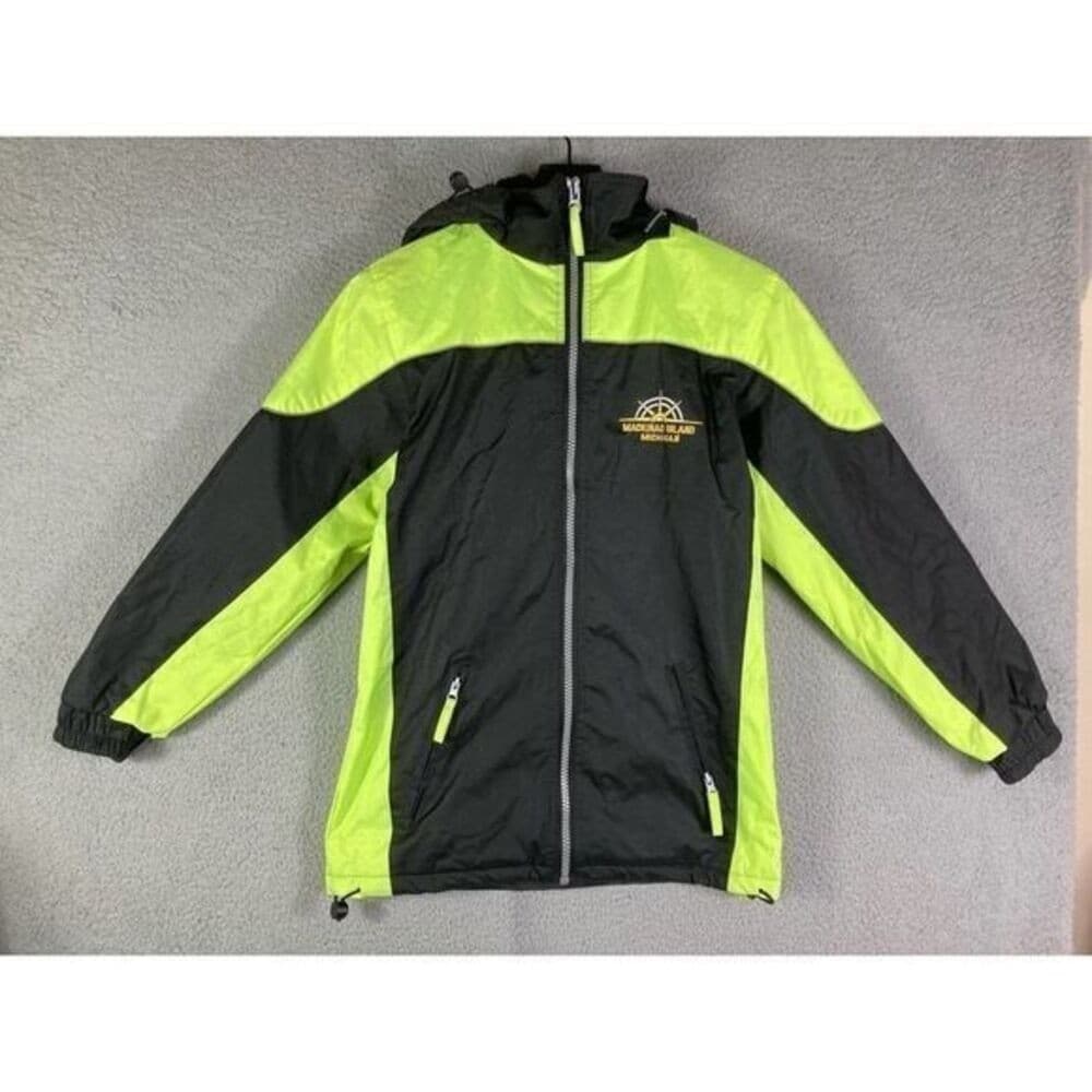 Mackinac Island Small Jacket Unisex Michigan Adult Hood Fleece Lined Neon Black - Thumbnail 8