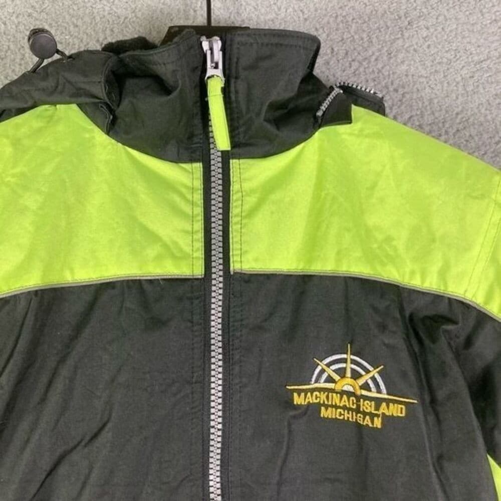 Mackinac Island Small Jacket Unisex Michigan Adult Hood Fleece Lined Neon Black - Thumbnail 5