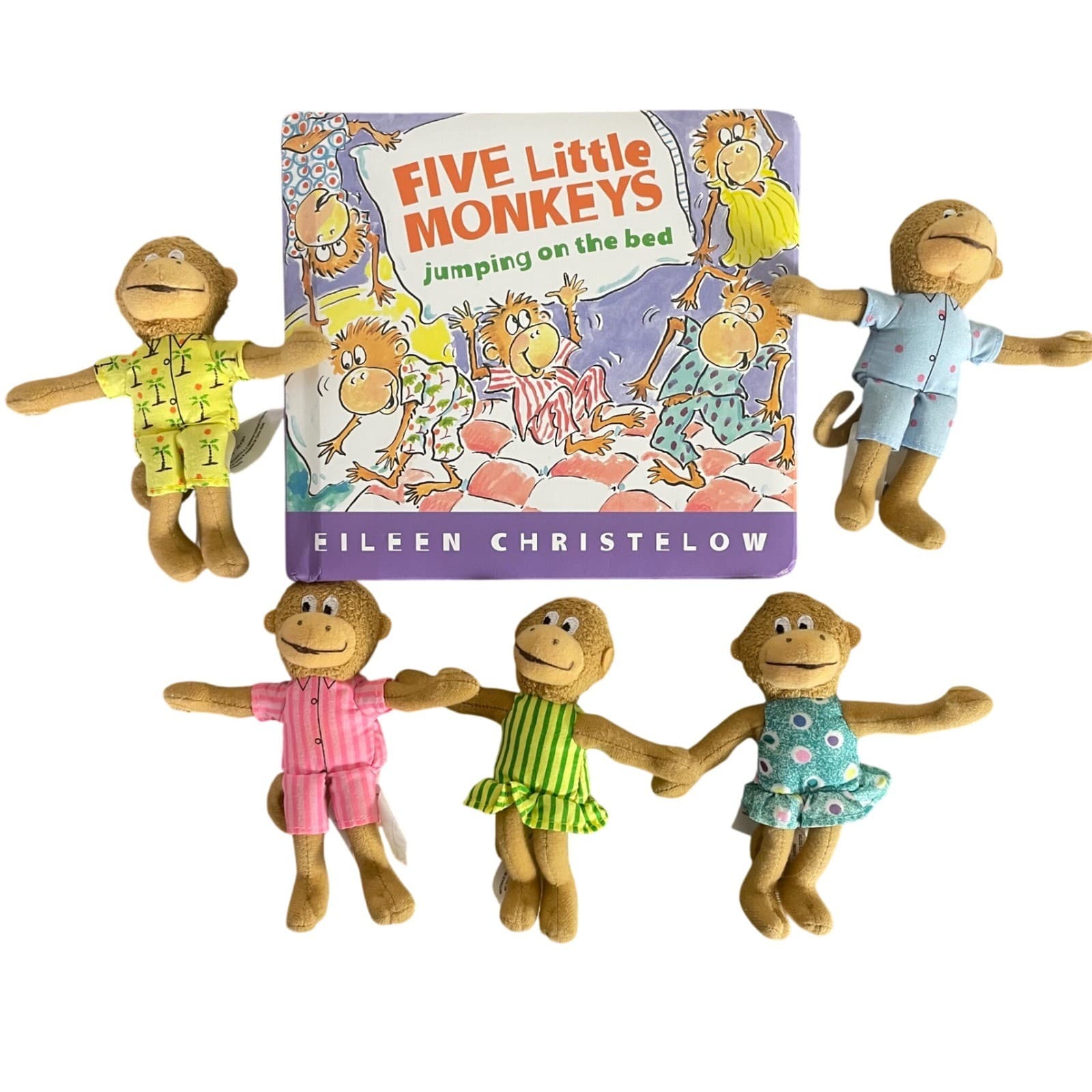 Five Little Monkeys Jumping On The Bed Book Plush Doll Figures Eileen Christelow