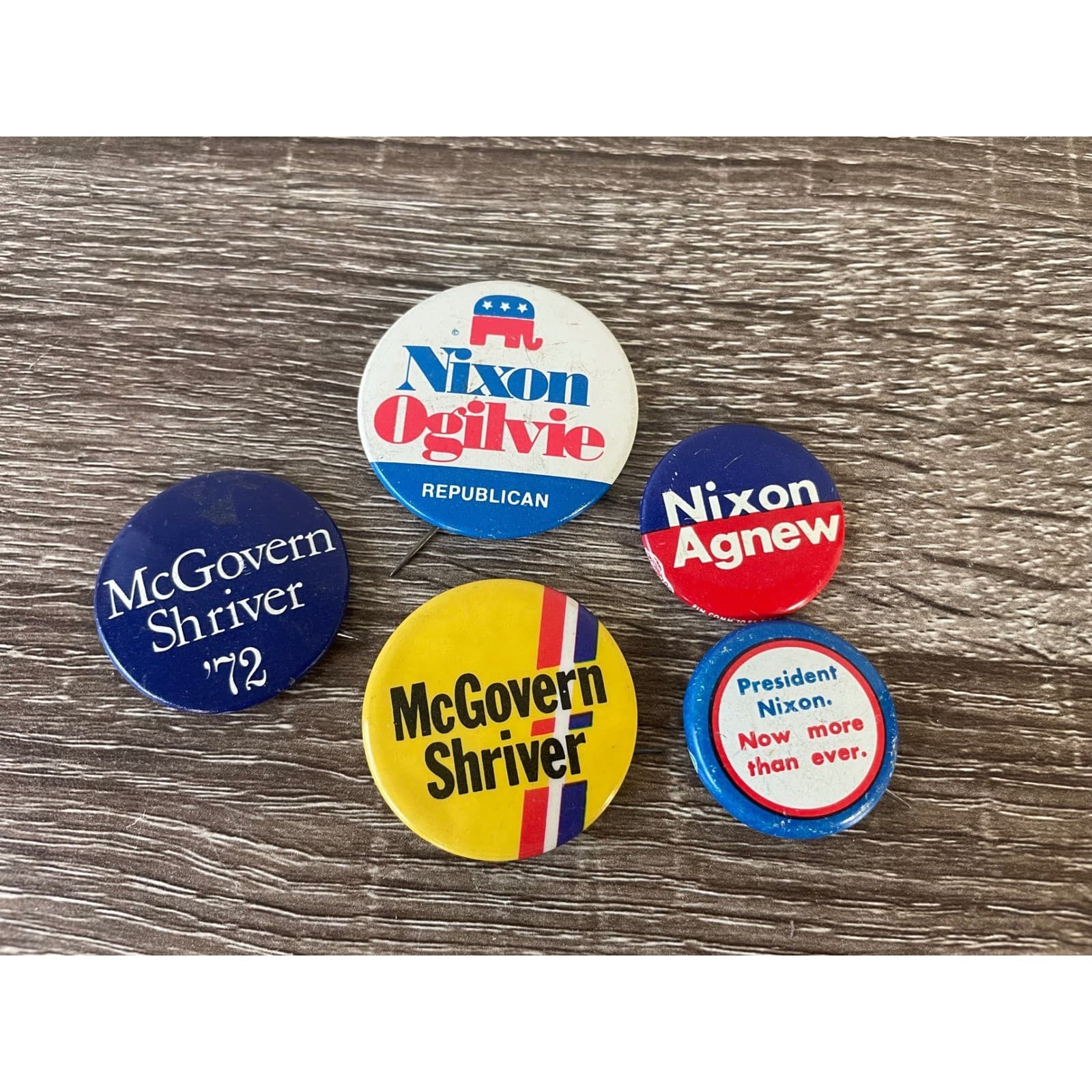 1972 Campaign Buttons Lot Nixon Agnew McGovern Shriver Political Pinbacks 6pc - Thumbnail 4