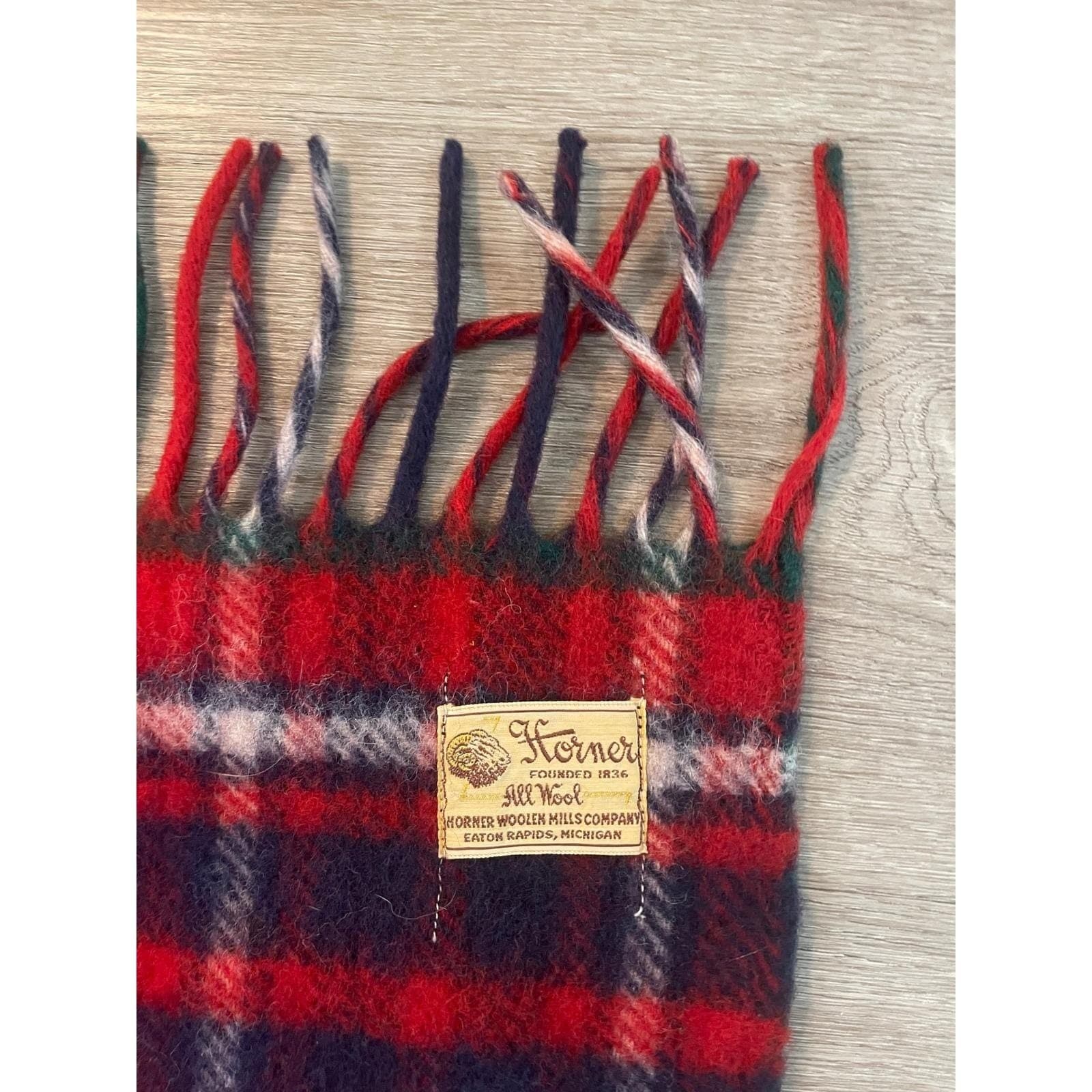 Vintage Horner Woolen Mills Blanket Red Plaid 100% Virgin Wool Stadium USA - Thumbnail 6