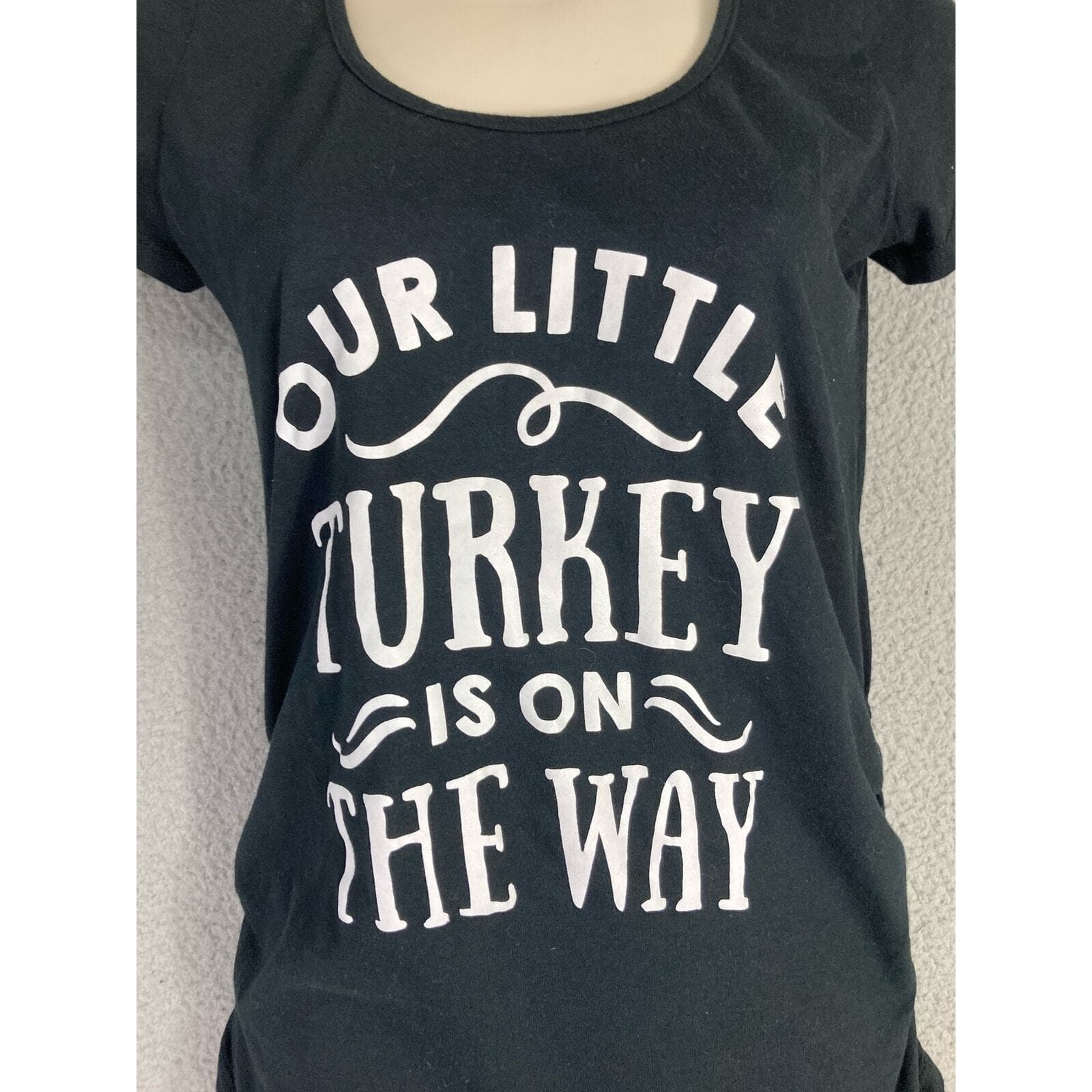 Thanksgiving Our Little Turkey Is On The Way Maternity T-Shirt Black Womens S - Thumbnail 3