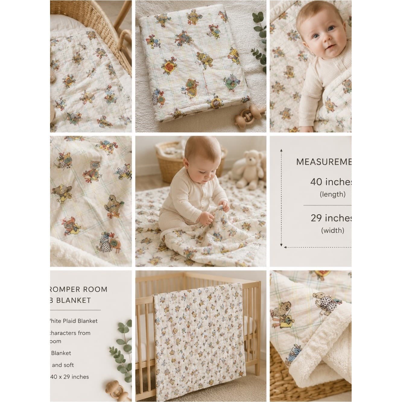 Vintage Baby Quilt Blanket Crib 80s Teddy Bear Nursery Romper Room Retro - Thumbnail 3