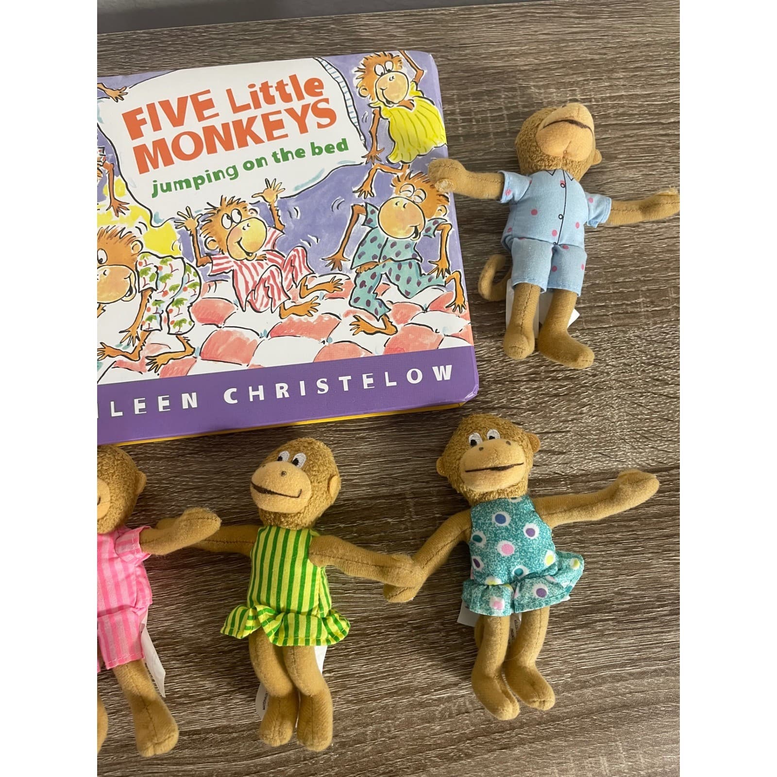 Five Little Monkeys Jumping On The Bed Book Plush Doll Figures Eileen Christelow - Thumbnail 3