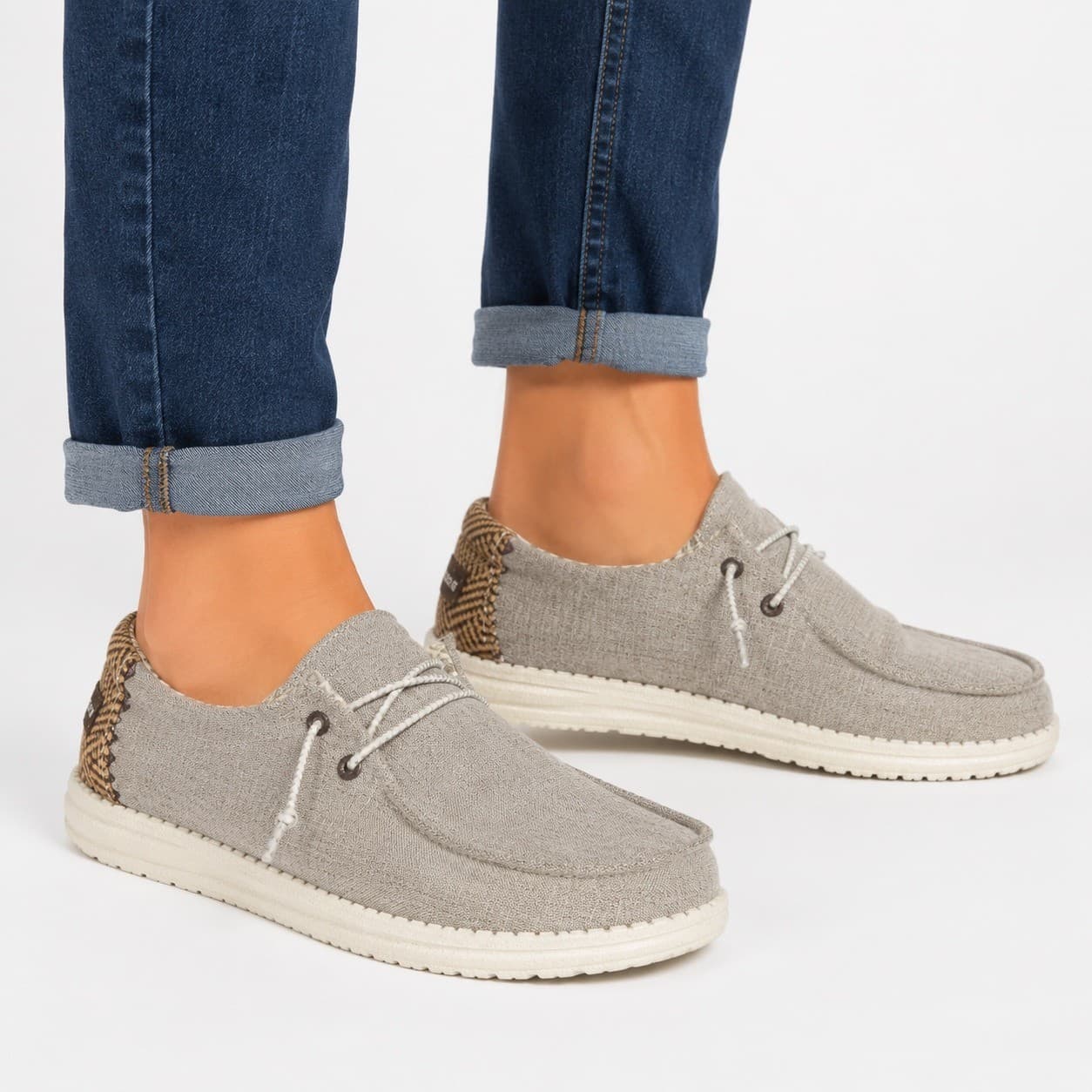 Hey Dude Wendy Chambray Woven Womens 9 Stone Gray Slip On Shoes Loafers