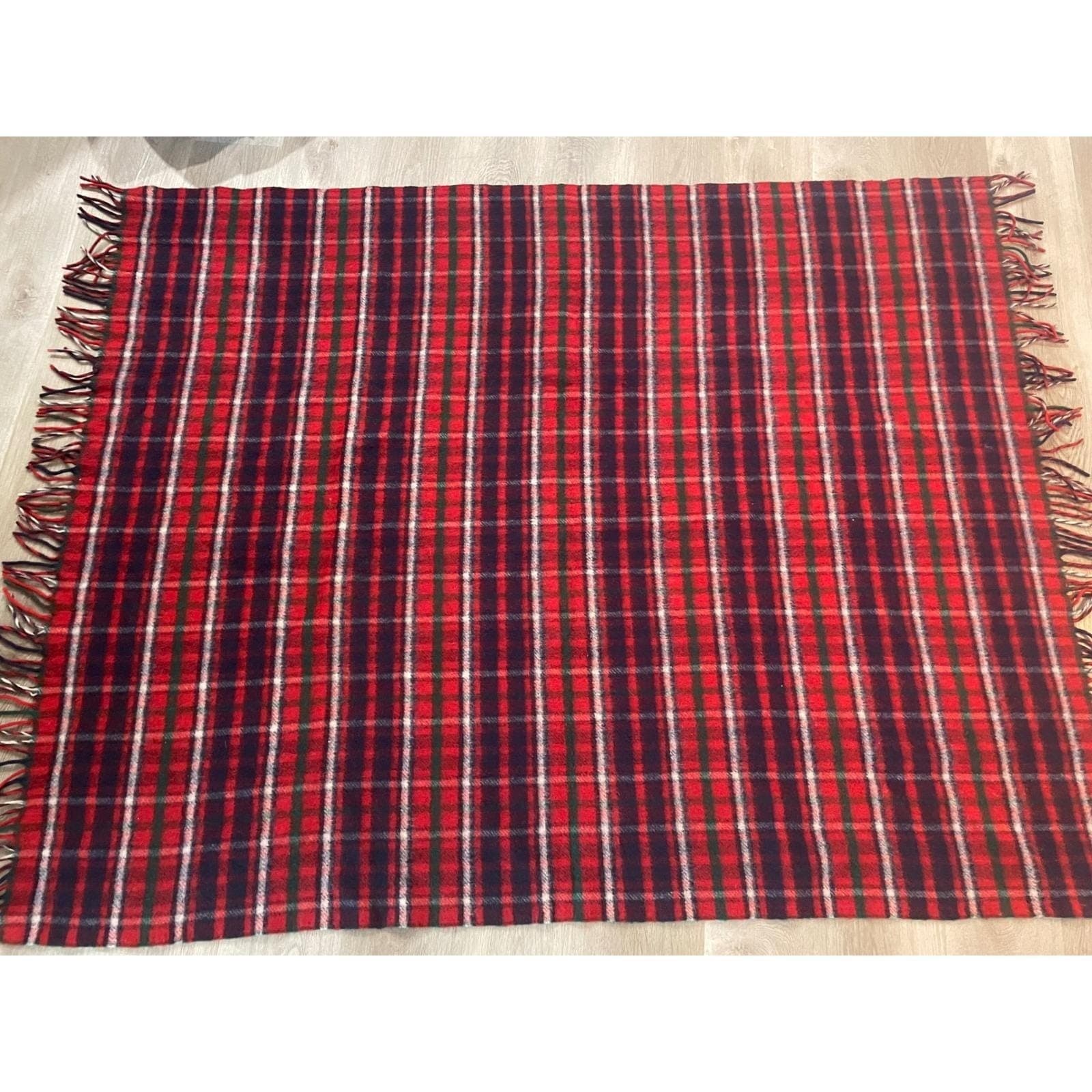 Vintage Horner Woolen Mills Blanket Red Plaid 100% Virgin Wool Stadium USA - Thumbnail 10