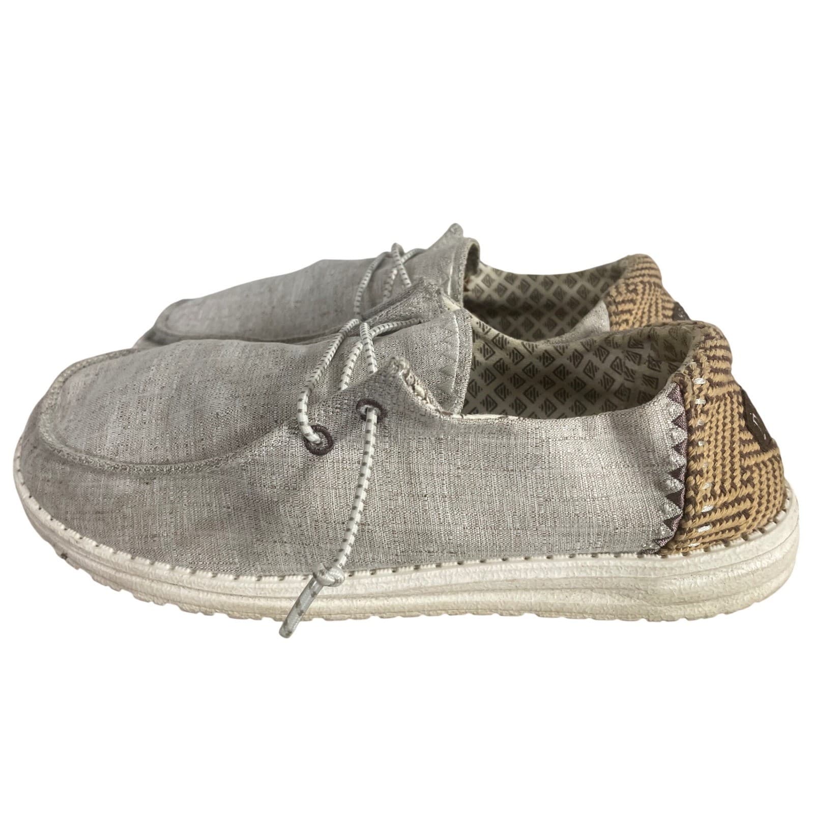 Hey Dude Wendy Chambray Woven Womens 9 Stone Gray Slip On Shoes Loafers - Thumbnail 2