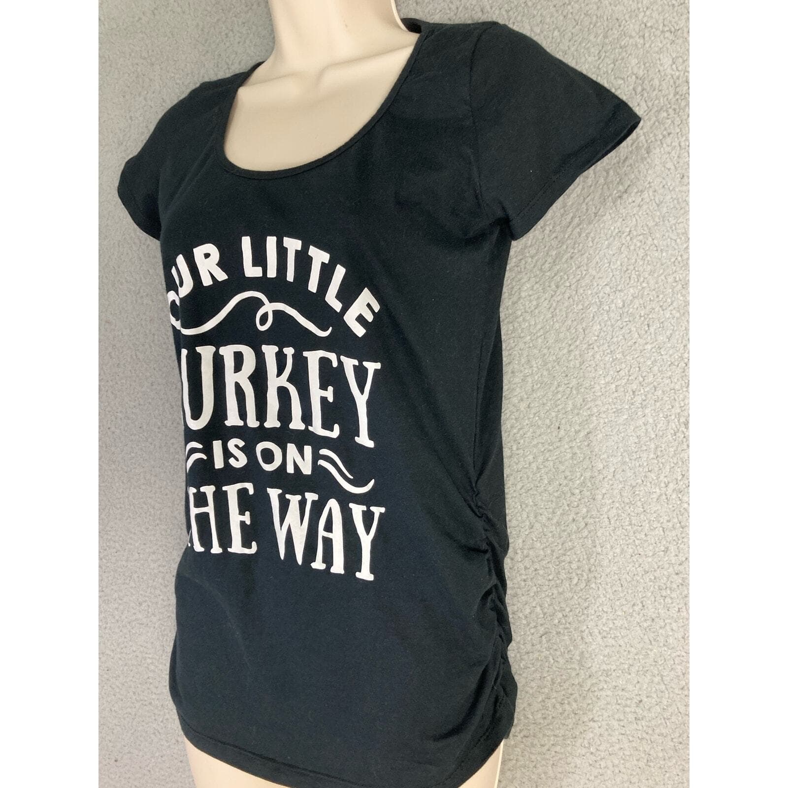 Thanksgiving Our Little Turkey Is On The Way Maternity T-Shirt Black Womens S - Thumbnail 5