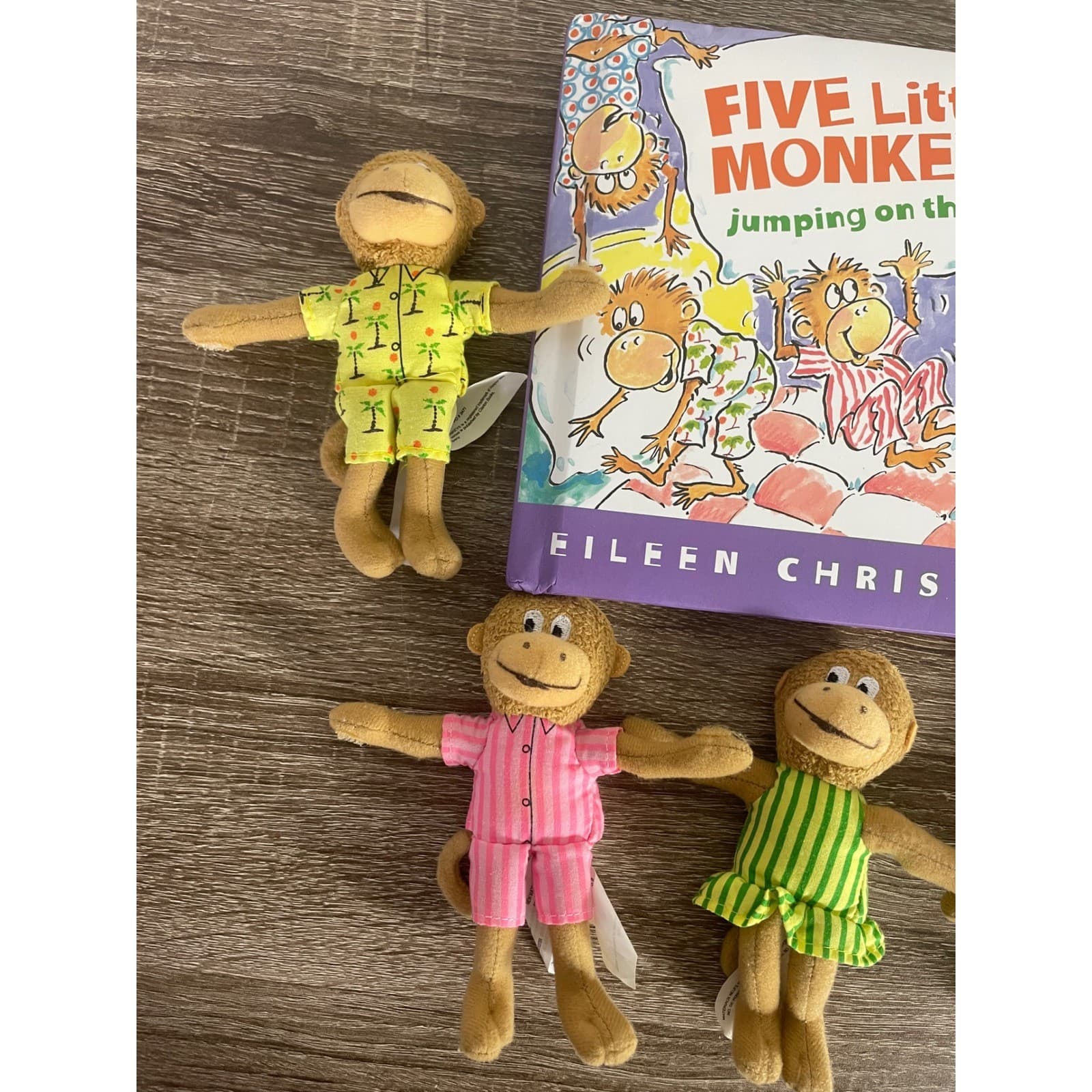 Five Little Monkeys Jumping On The Bed Book Plush Doll Figures Eileen Christelow - Thumbnail 2