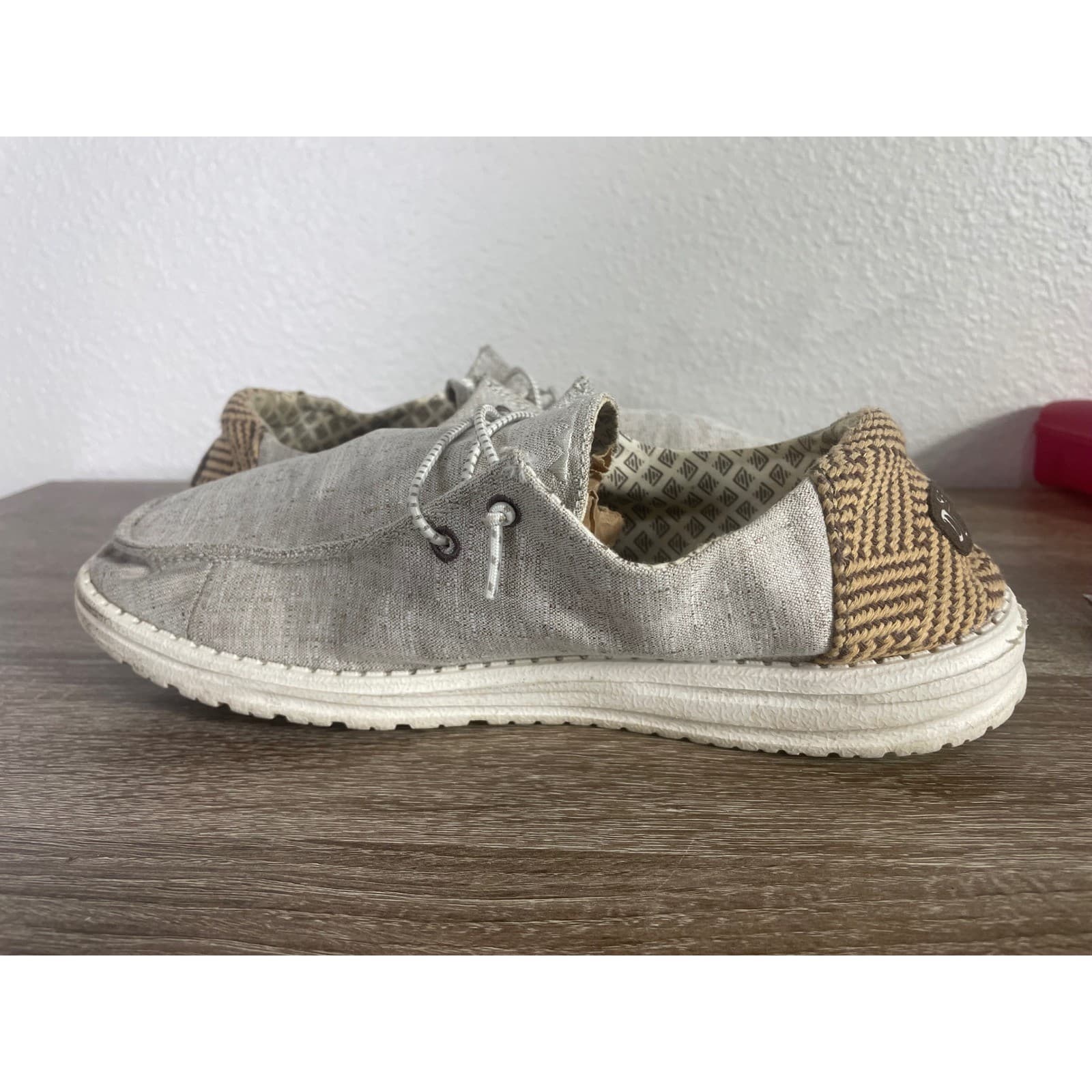 Hey Dude Wendy Chambray Woven Womens 9 Stone Gray Slip On Shoes Loafers - Thumbnail 8