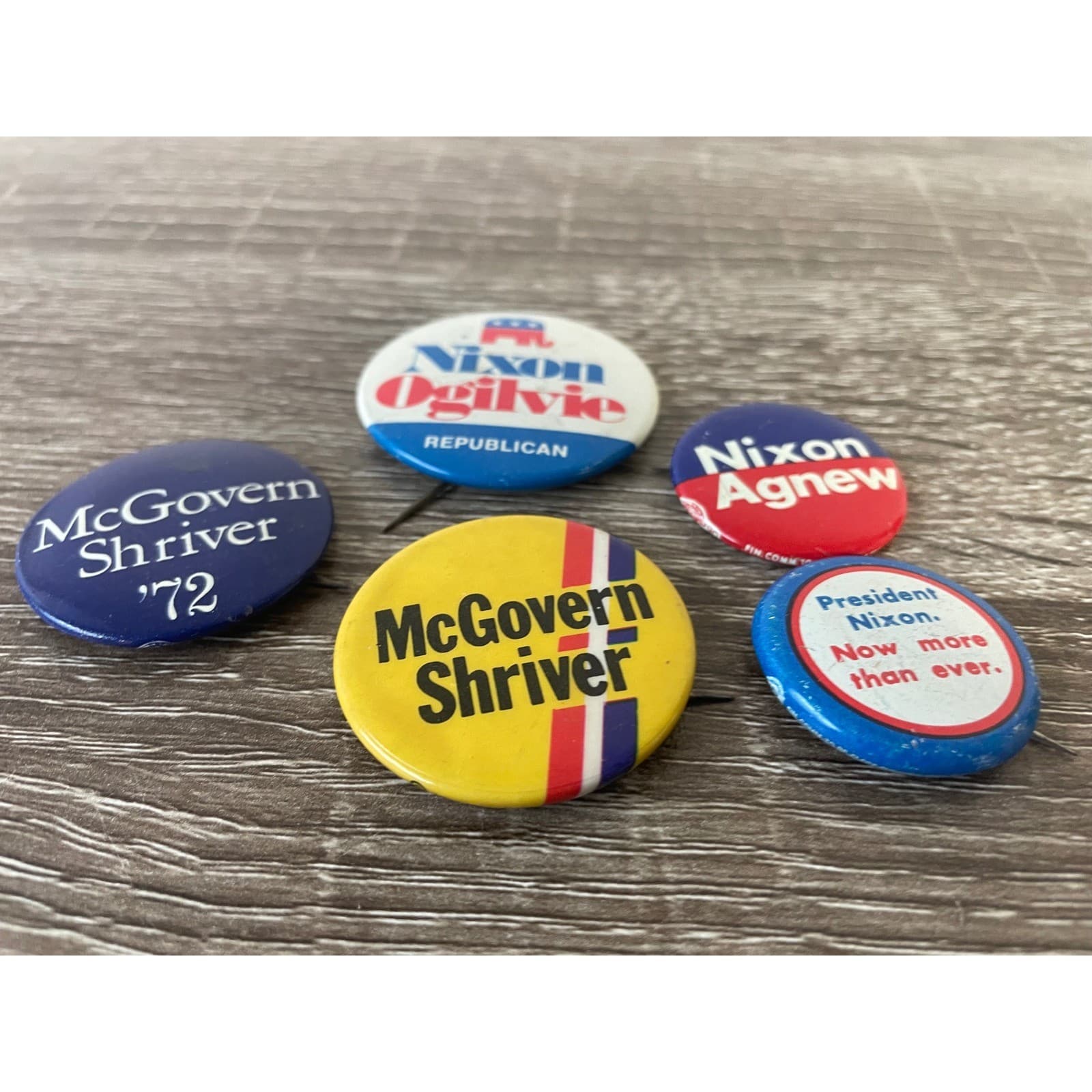 1972 Campaign Buttons Lot Nixon Agnew McGovern Shriver Political Pinbacks 6pc - Thumbnail 3