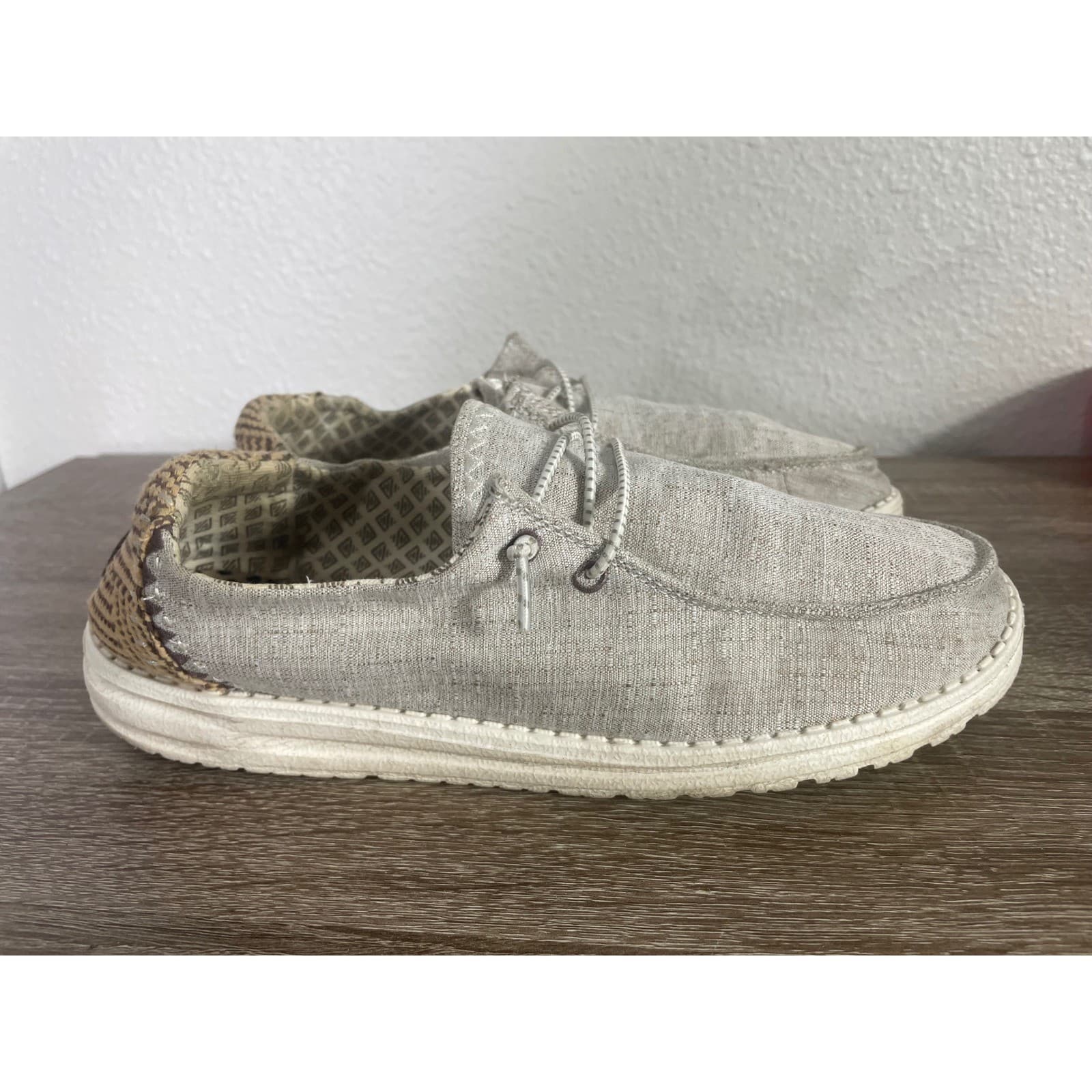 Hey Dude Wendy Chambray Woven Womens 9 Stone Gray Slip On Shoes Loafers - Thumbnail 9