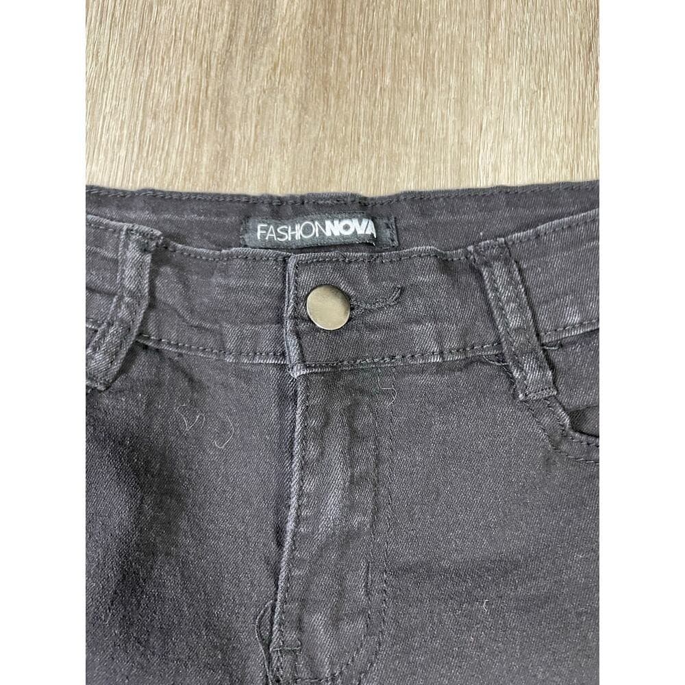 Fashion Nova Black Distressed Skinny Jeans Women's 7/8 High Rise Stretch Denim - Thumbnail 8