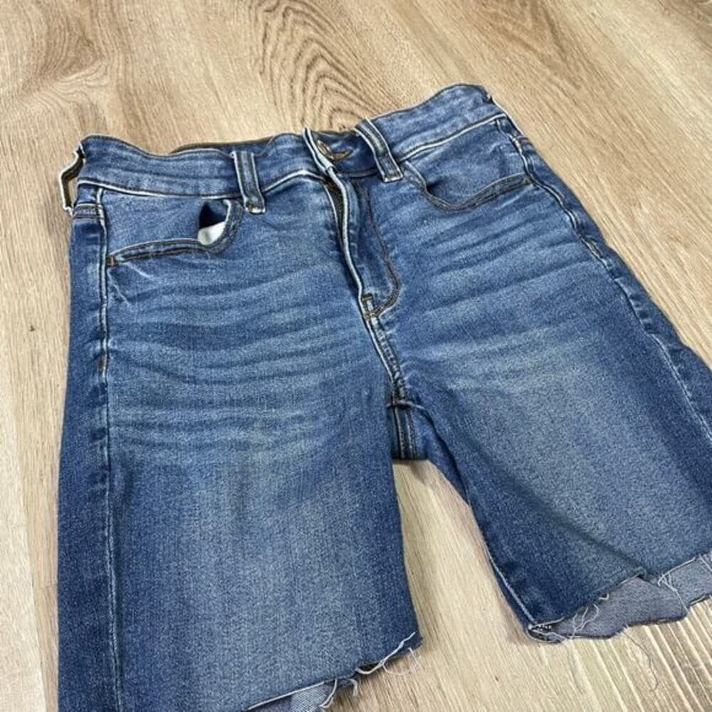 American Eagle Next Level Stretch Denim Cutoff Shorts Size 2 Long Distressedwh - Thumbnail 12