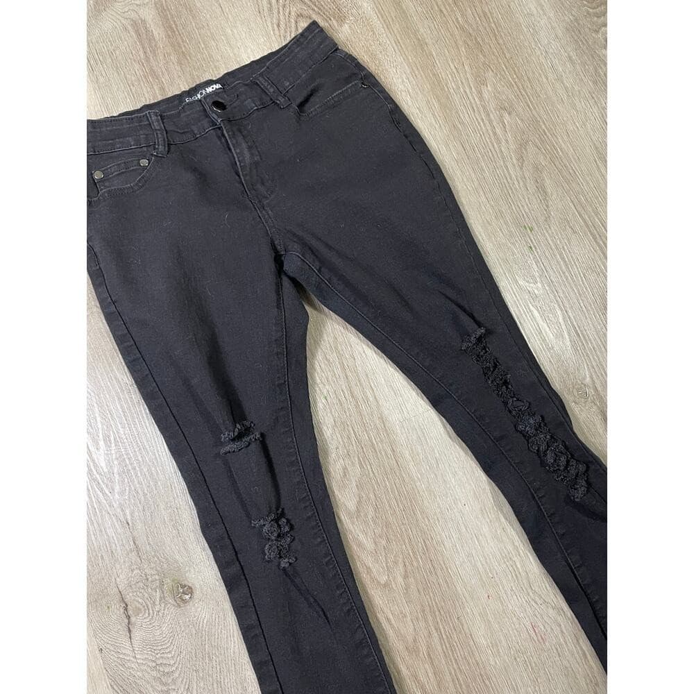 Fashion Nova Black Distressed Skinny Jeans Women's 7/8 High Rise Stretch Denim - Thumbnail 7