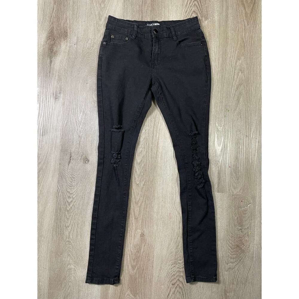 Fashion Nova Black Distressed Skinny Jeans Women's 7/8 High Rise Stretch Denim - Thumbnail 2