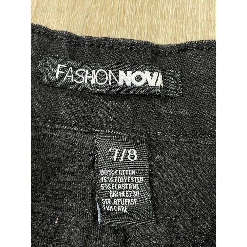 Fashion Nova Black Distressed Skinny Jeans Women's 7/8 High Rise Stretch Denim - Thumbnail 3