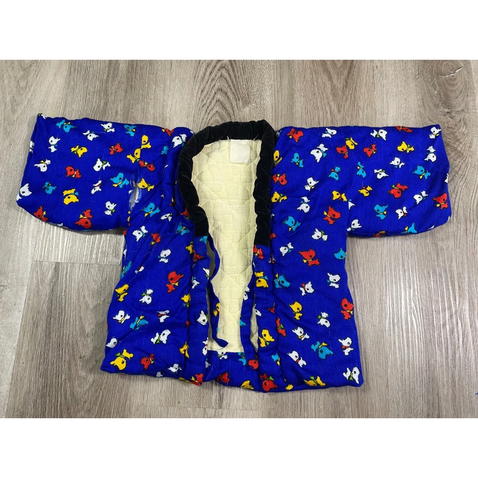 Vintage Kids Kimono Robe Blue Dog Print Chinese Style Child Small - Thumbnail 2